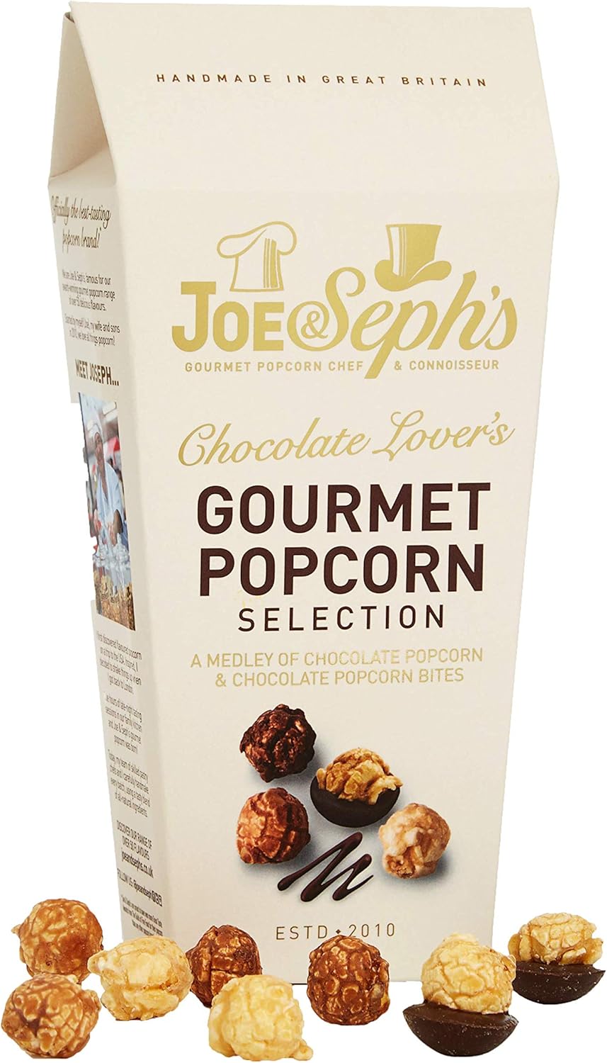 Joe & Seph's Chocolate Lovers Popcorn Selection (1x105g) | gourmet popcorn, air-popped popcorn, chocolate snack, gifts for men and women, sweet popcorn, movie night snacks