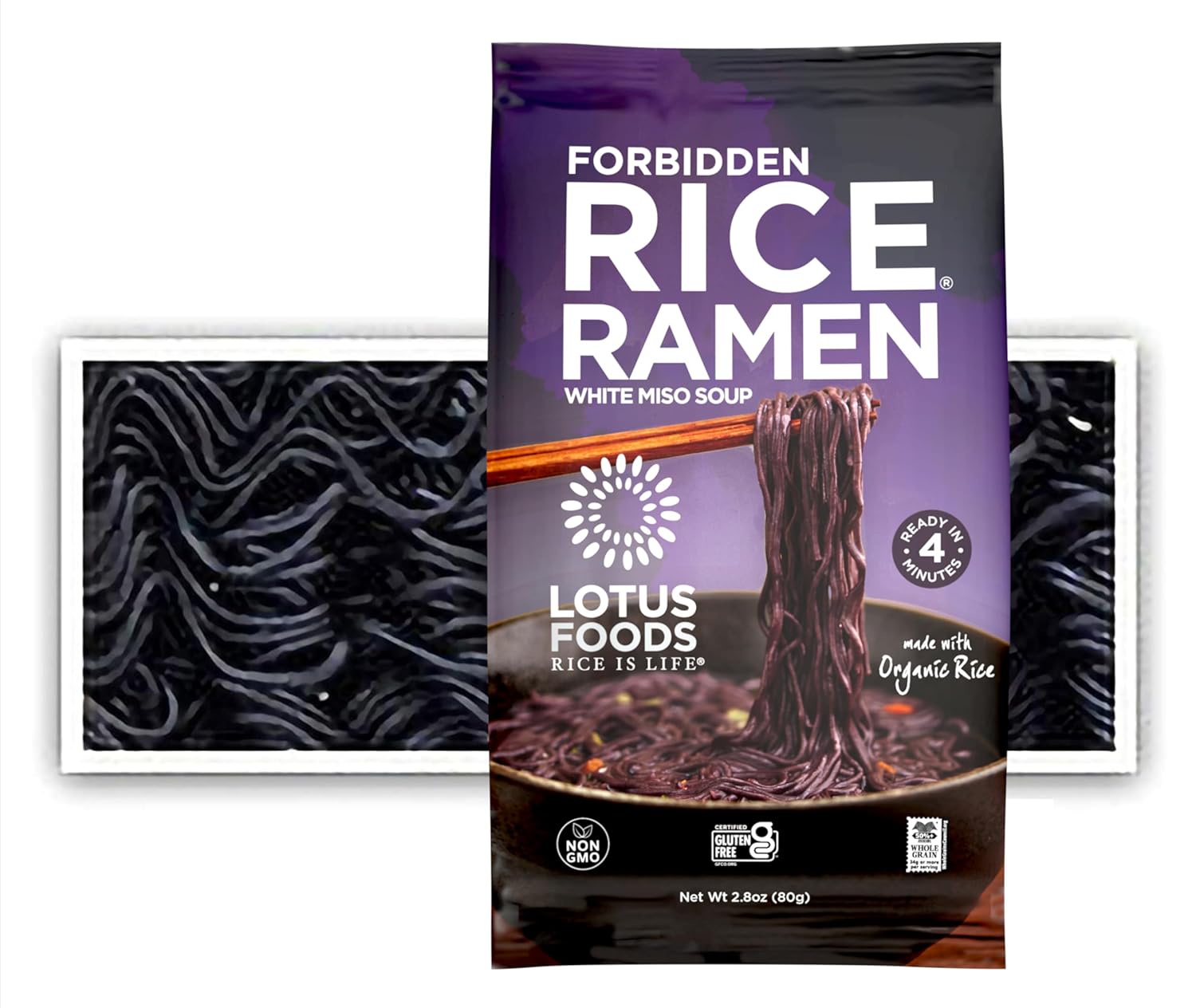 Lotus Foods Gourmet Forbidden Rice Ramen with Miso Soup, Lower Sodium, 2.8 Ounce (Pack of 10)