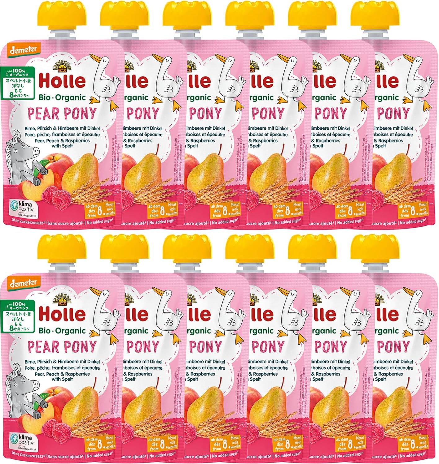 Holle Pear Pony - Pouch pear, peach & raspberries with spelt, pack of 12