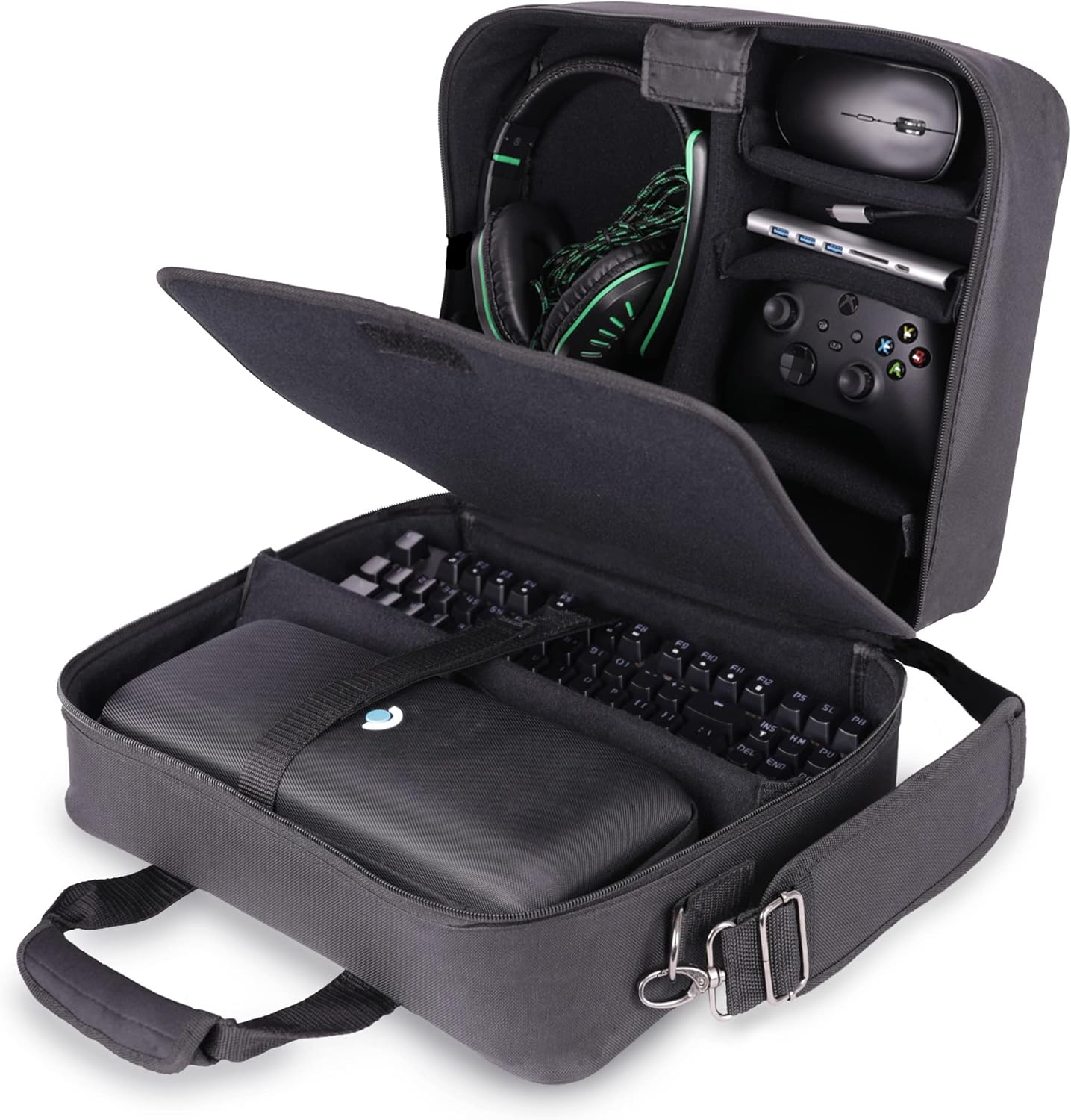 USA Gear Carrying Case Compatible with OLED Steam Deck, Deck Charger, and More Portable Console Accessories - Water Resistant Exterior & Accessory Storage for Steam Controller, Cables, Gaming Headset