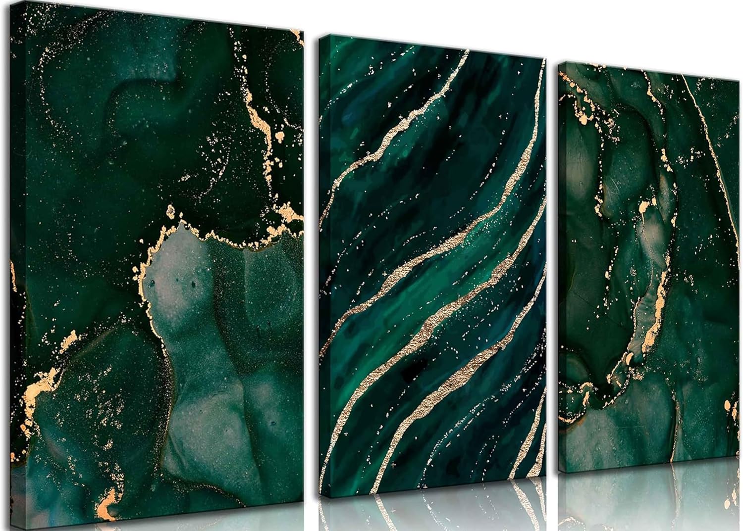 3Pcs Green and Gold Abstract Marble Wall Art Gold Foil Poster Emerald Green Dark Green Canvas Wall Art Modern Abstract neutral for Living Room Pictures for Bedroom Office Dining Room Wall Decoration