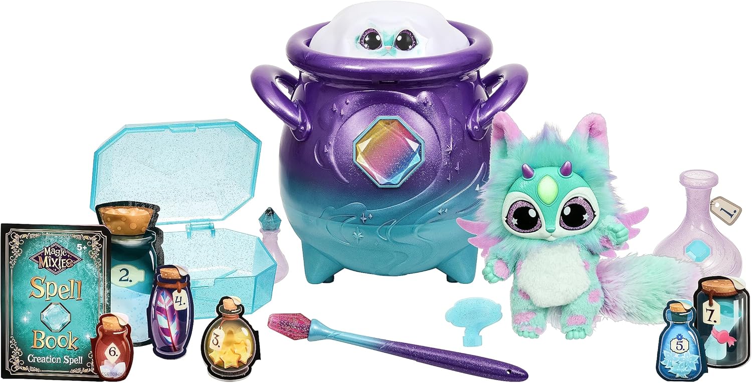 Magic Mixies - Magical Real Misting Purple Cauldron with Interactive 8 Inch Blue and Plush Toy, Follow The Spell Book Add the Magic Ingredients, Who Will You Magically Create?