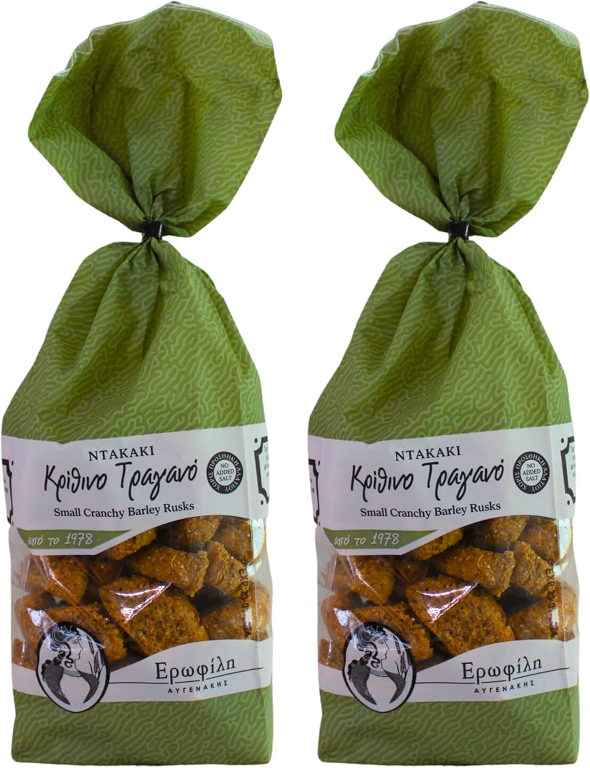 Erofili Small Crunchy Barley Rusks from Crete - No Added Salt, Pack of 2 x 400g (Total: 800g)
