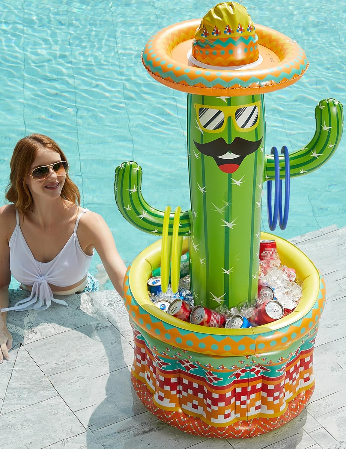 Jasonwell Inflatable Pool Party Cooler - Fiesta Cactus Ice Bucket Luau Hawaiian Tropical Beach Themed Birthday Easter Party Decorations Favors Outdoor Decor Pool Games Set for Kids Adults