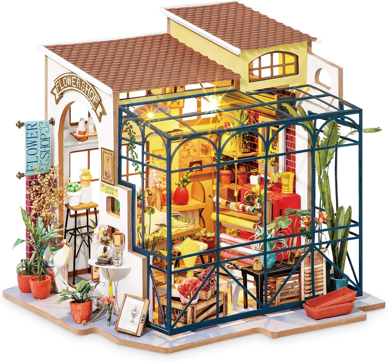 Rolife Mini DIY Craft Doll House Kit Flower Shop Model Dollhouse Toy Set Adult Teens Building Puzzle Birthday Gift