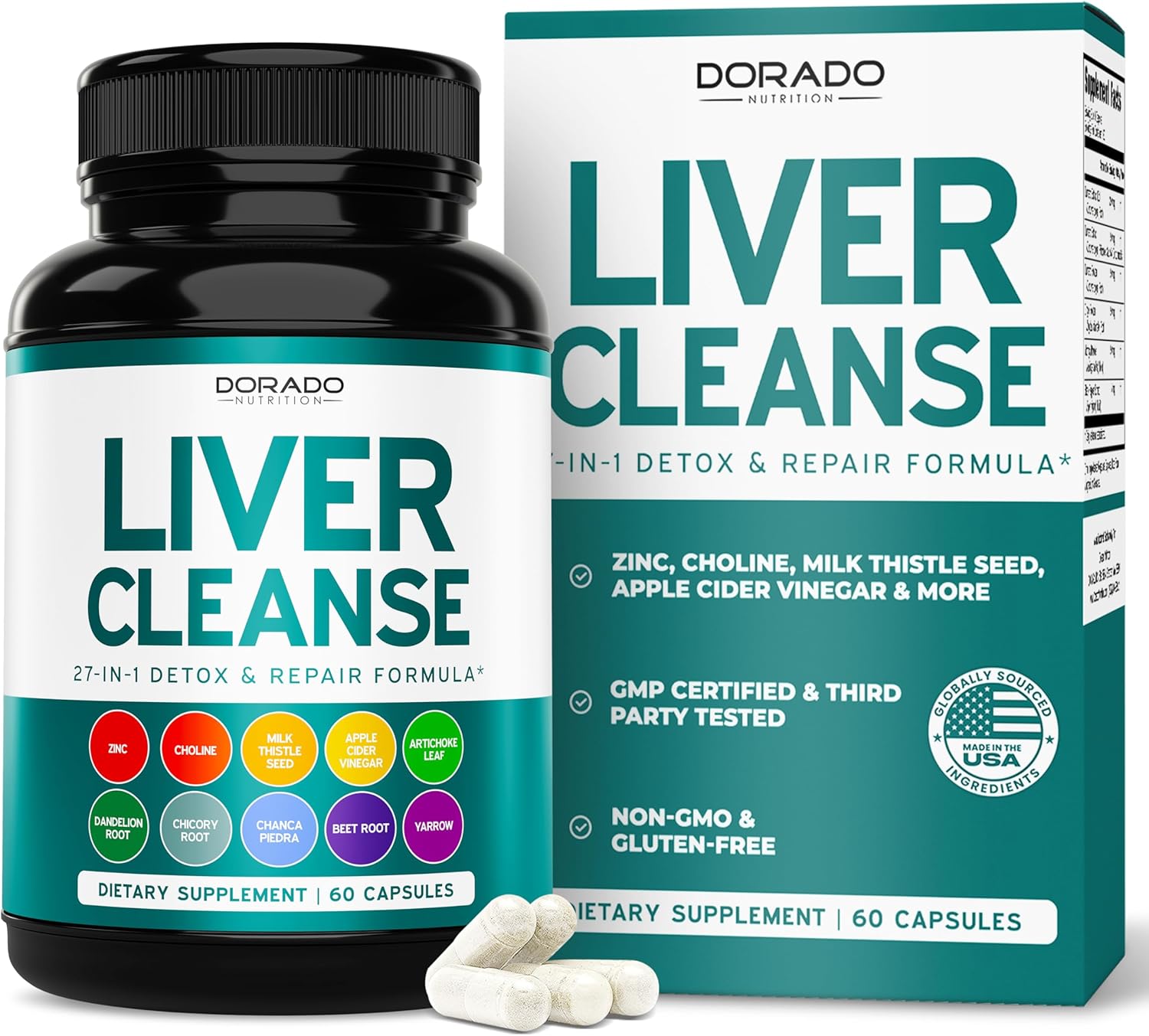 Liver Cleanse Detox & Repair 27 in 1 Formula - Milk Thistle, Dandelion Root, Turmeric, Artichoke Extract & More - Liver Detox Support Supplement - 3rd Party Tested, Vegan Safe & USA Made (60 Count)