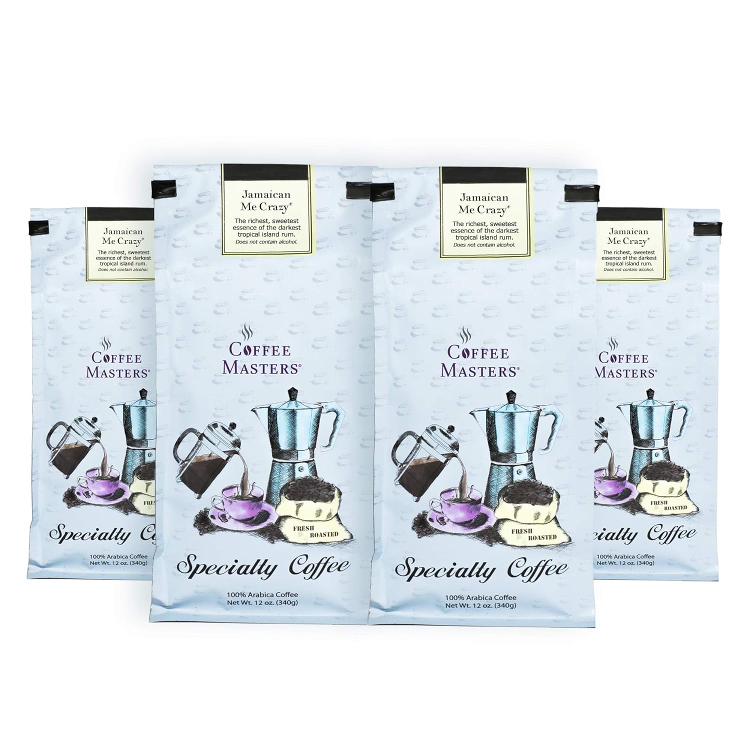 Coffee Masters Flavored Coffee, Jamaican Me Crazy, Ground, 12-Ounce Bags (Pack of 4)