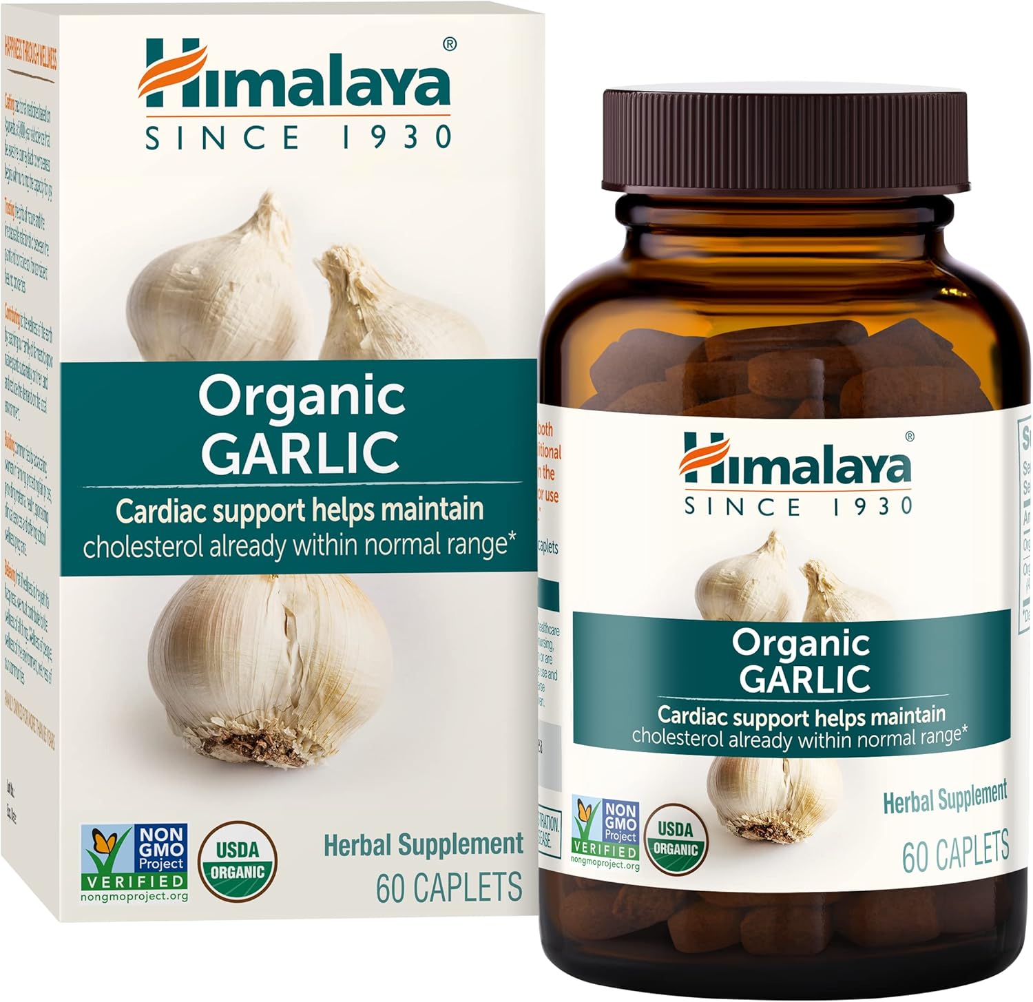Himalaya Organic Garlic, for Lipid Metabolism and Immune Support, 1,400 mg, 60 Caplets, 1 Month Supply