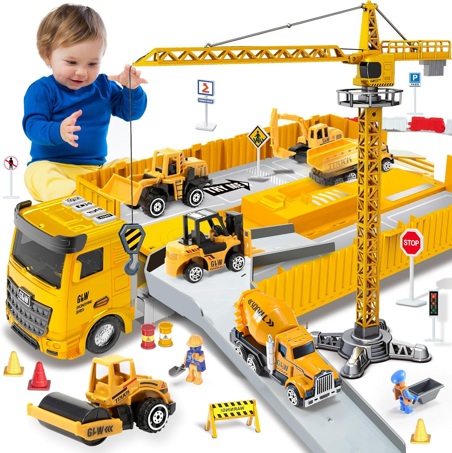 Naxudcoo Construction Toys For 3-7 Year Old Boys Construction Truck Toy Set Toddler Car Truck Toys, Crane Digger Toy Trucks, Construction Vehicle Toys For 3 4 5 6 7 Years Old Boys Gifts