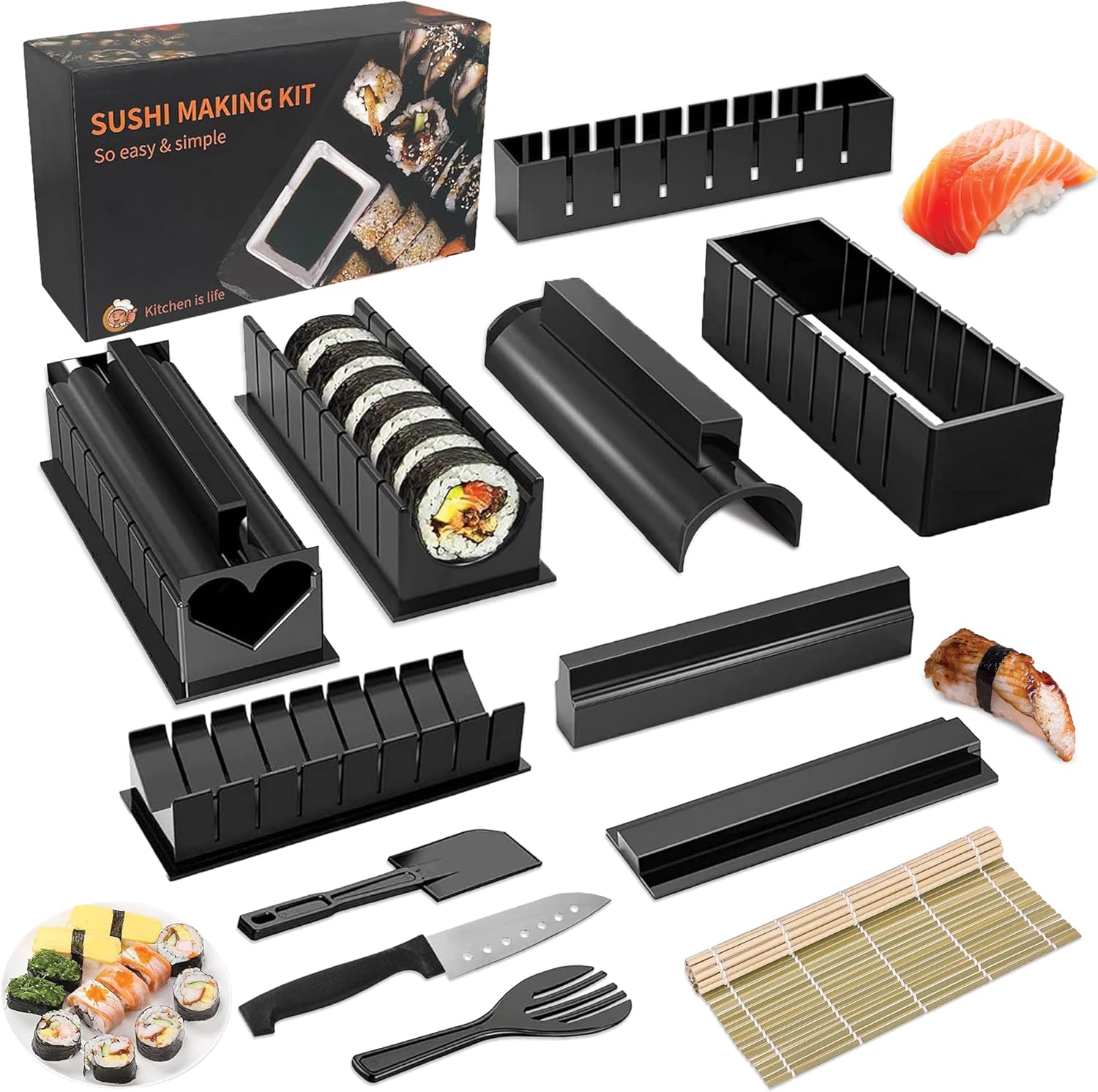 Feng Shui Gift Shop Sushi Making Kit Sushi Maker 12 Pcs Plastic Premium Set Sushi Tool Set Sushi Rice Roll Mold Shapes, DIY Sushi Roller Tool for Home Beginners