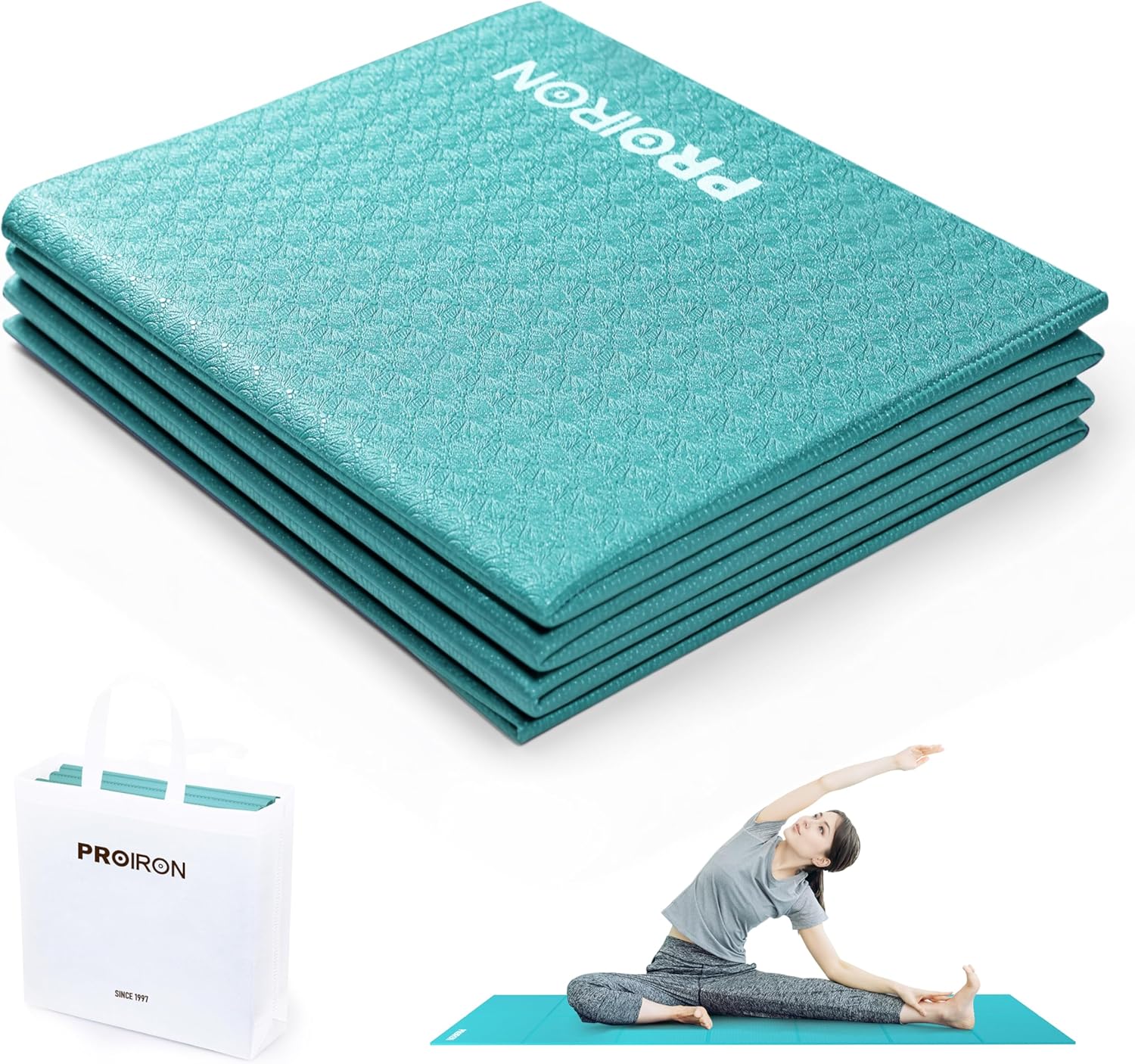 PROIRON Travel Yoga Mat Foldable 4mm/6mm, Folding Exercise Mat Non Slip TPE Yoga Matt for Women Gym Home, Pilates, Workout, Fitness, Stretching, Lightweight Small Portable Excercise Mat