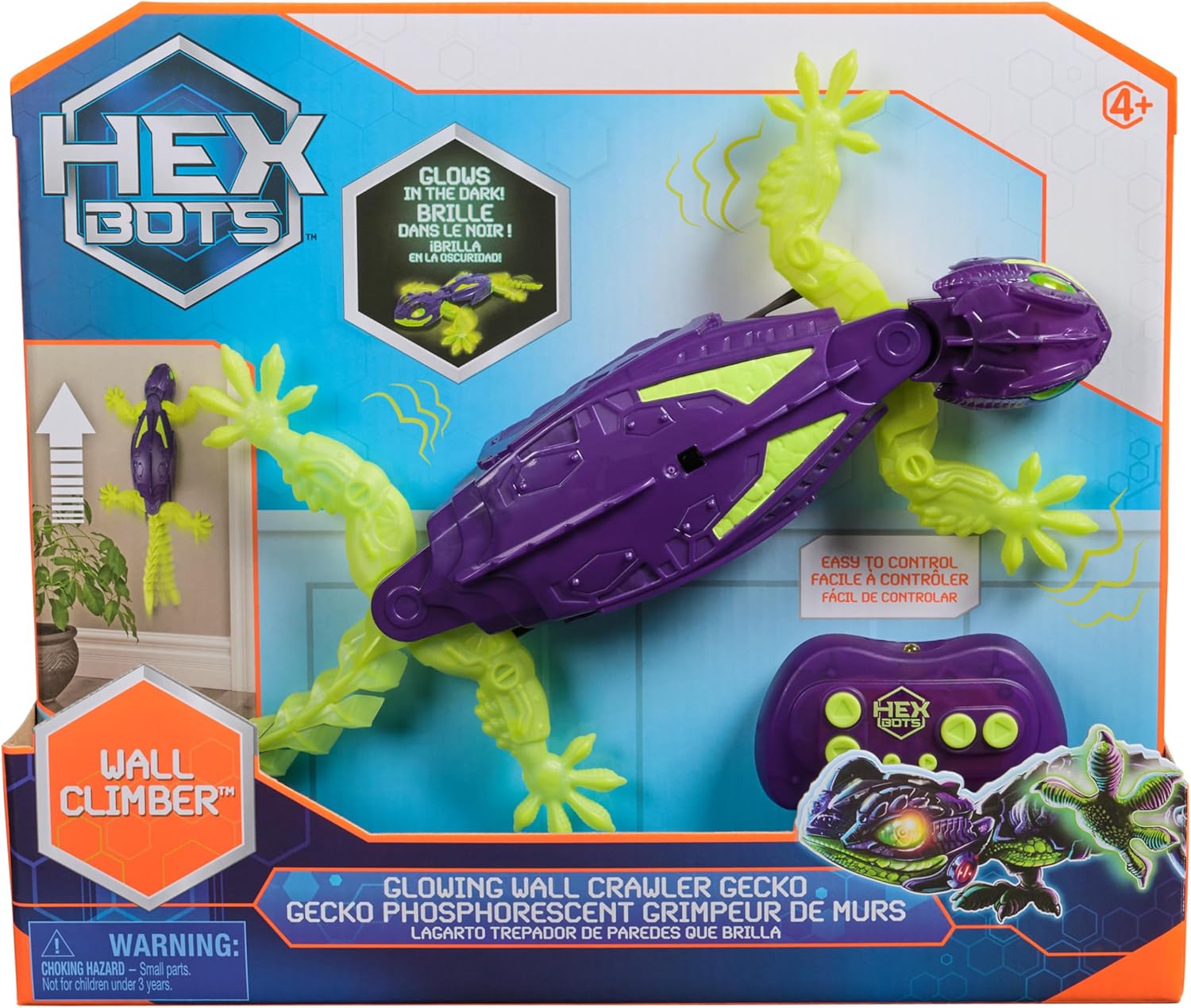 HEX BOTS Glow-in-the-Dark Gecko, Rechargeable Remote Control Robot Kids Toys, Climbs up Walls for Prank Toys & Games, RC Robot for Boys & Girls Ages 4 & Up