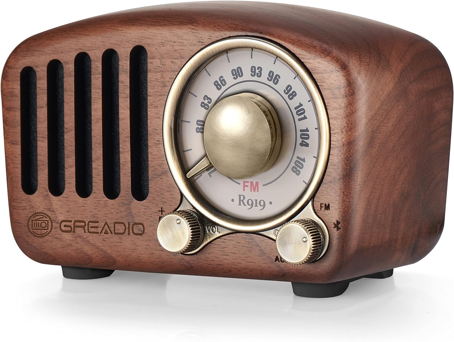 Vintage Greadio Walnut Wood Bluetooth Speaker Radio - Retro Style, Bass Enhancement, Loud Volume, Bluetooth 5.0, MP3 & FM Radio