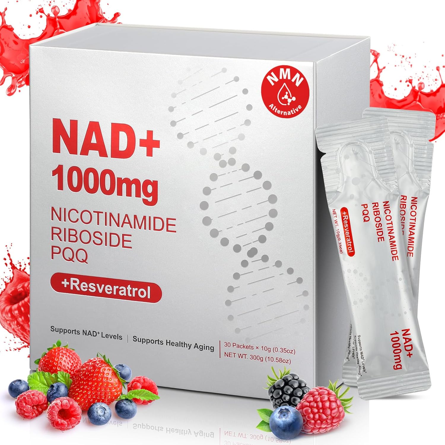 NAD Liquid Supplement, NAD+ Liquid Supplement 1000mg, with Nicotinamide Riboside, Resveratrol & PQQ, NAD Supplements for Men & Women, Healthy Aging & Boosts Cellular Energy – 30 Packs