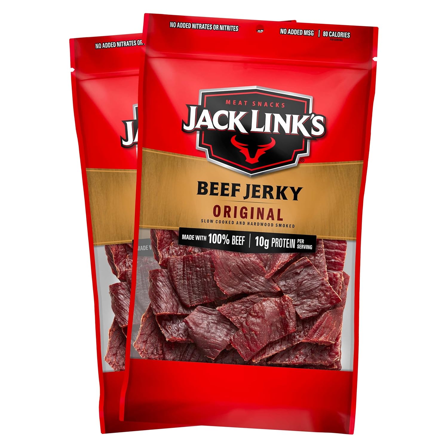 Jack Link's Beef Jerky, Original, Large Jerky Bags - Great Gifts for Dad, Flavorful Meat Snacks, Ready to Eat Protein Snacks with 10g of Protein per Serving, Made with 100% Beef - 9 Oz. (Pack of 2)