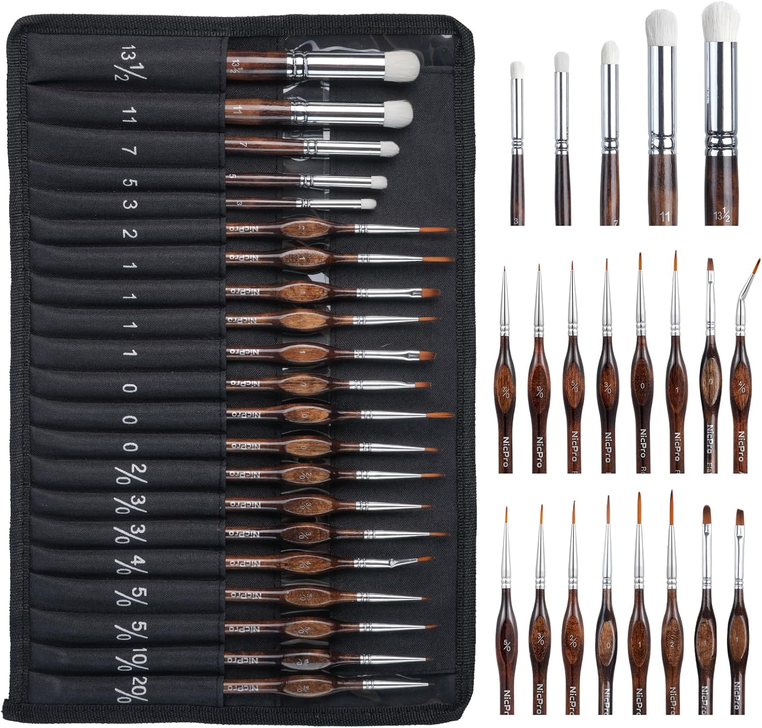 Nicpro 21PCS Miniature Paint Brushes Drybrush, Model Paint Brush Set for Acrylic, Watercolour Detail Paint Brush Dry Brush for Model, Miniature Model, Paint by Number- with Cloth Roll