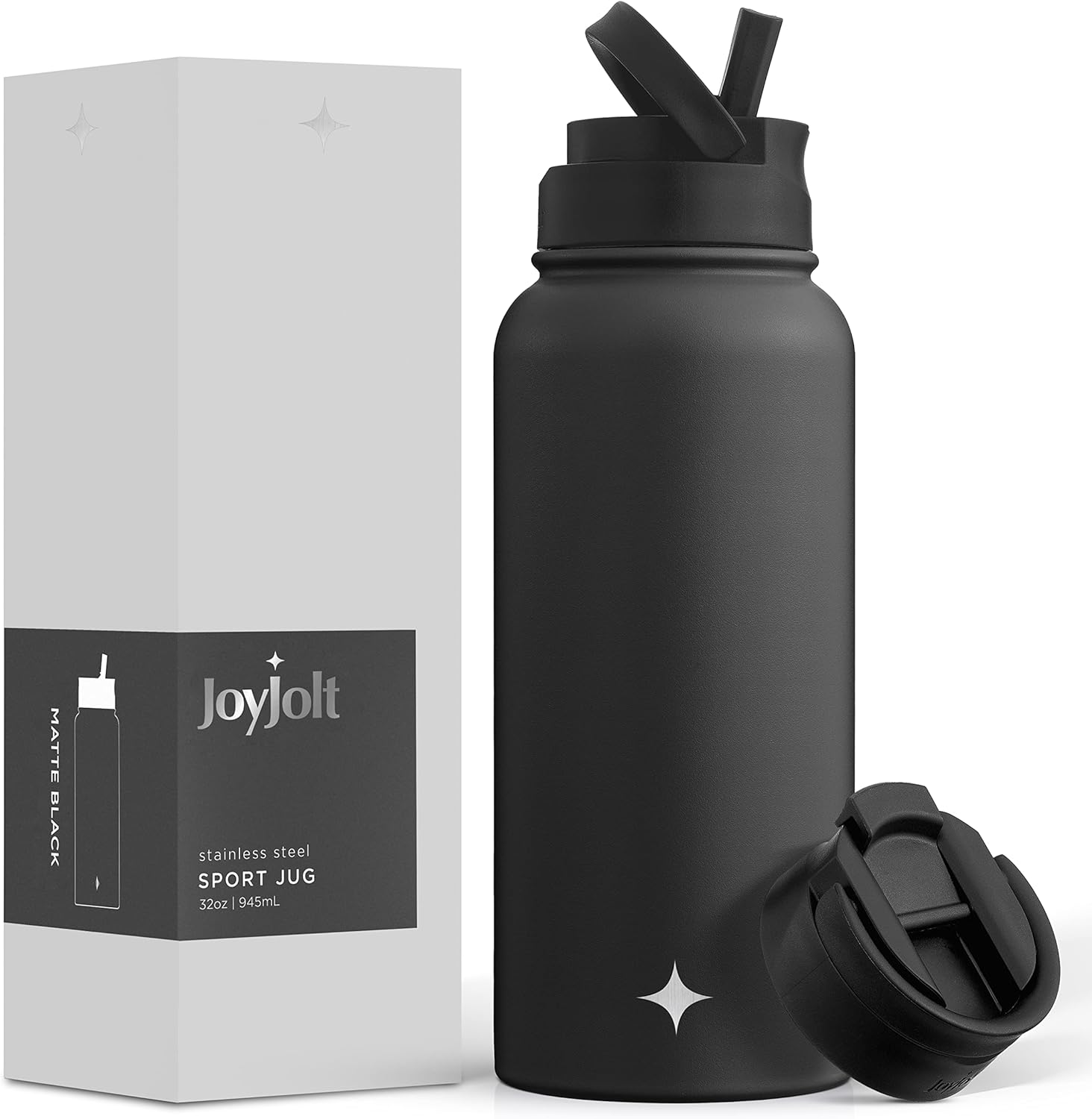 JoyJolt Triple Insulated Water Bottle with Straw Lid AND Flip Lid! 32oz Large Water Bottle, 12 Hour Hot/Cold Vacuum Insulated Stainless Steel Bottle. BPA-Free Leakproof Water Bottles - Thermos Bottle