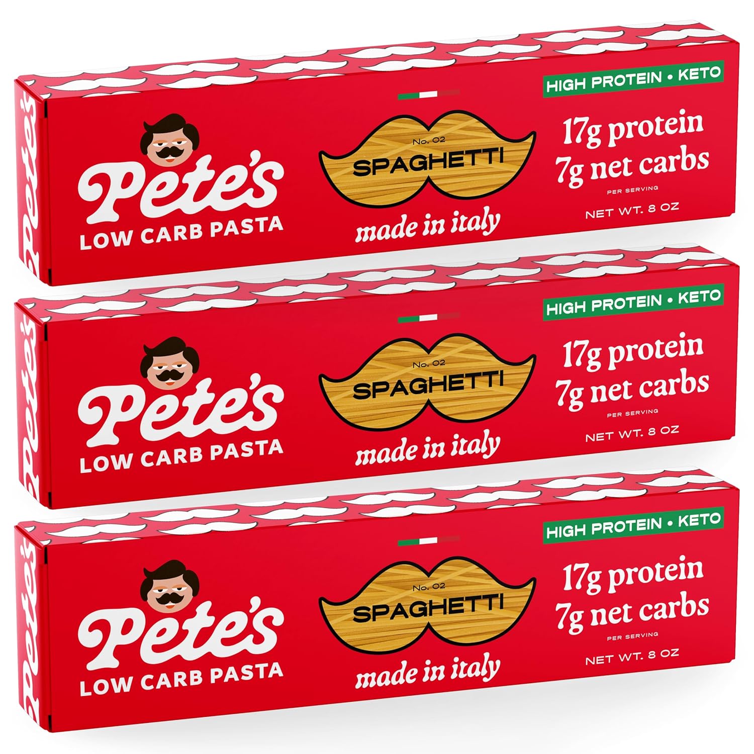 Pete's Pasta Spaghetti Noodles | 17g High Protein Pasta | 7g Low Carb Keto Pasta | Healthy, Italian Pasta From Italy | 3-Pack, 8oz