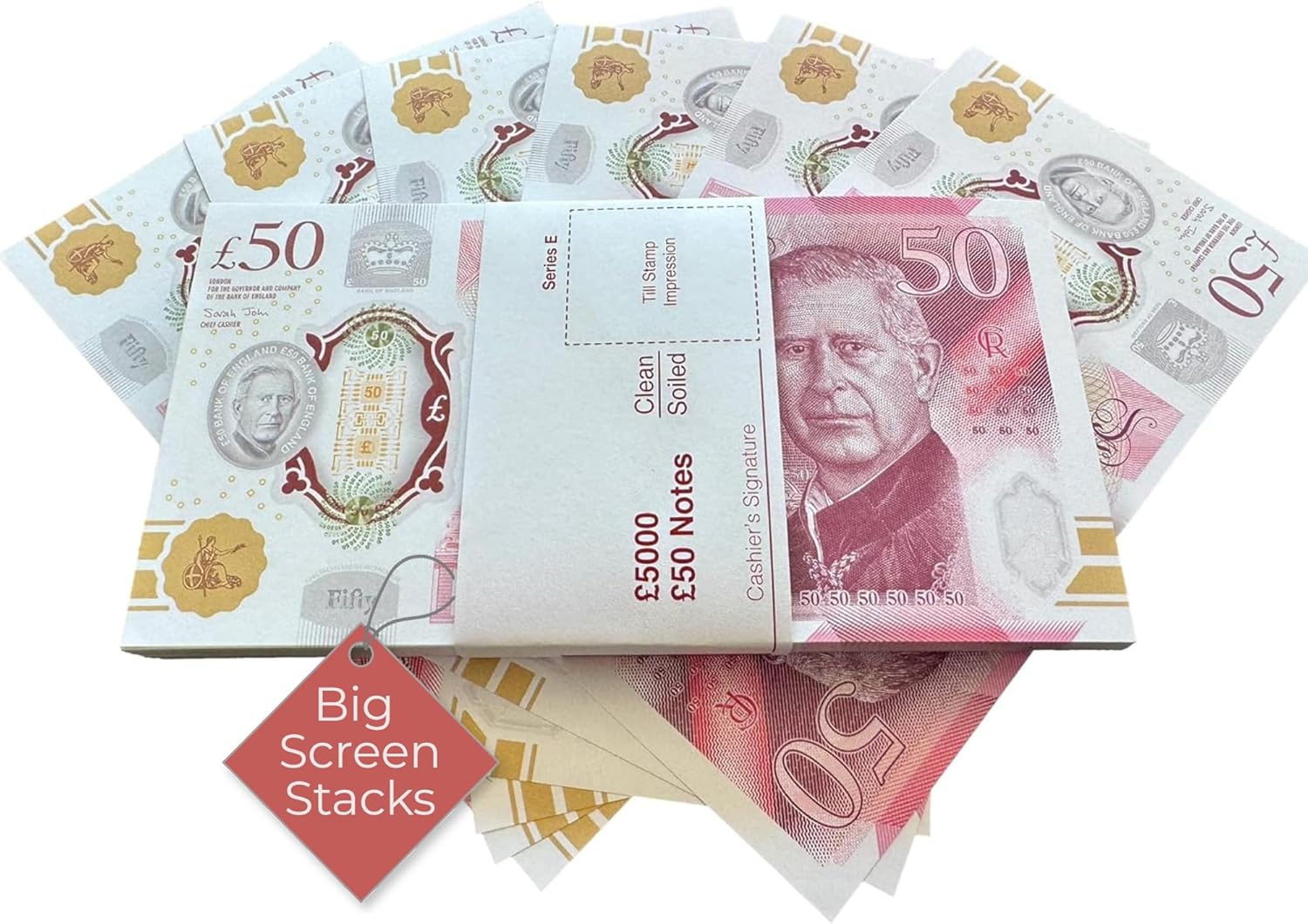 BIG SCREEN STACKS | Prop Money for Films and TV - 100 Notes of New King Charles £50 | Fake Money for Content Creation | Realistic UK Money £5000 | Fake Pounds for Movies and content creation