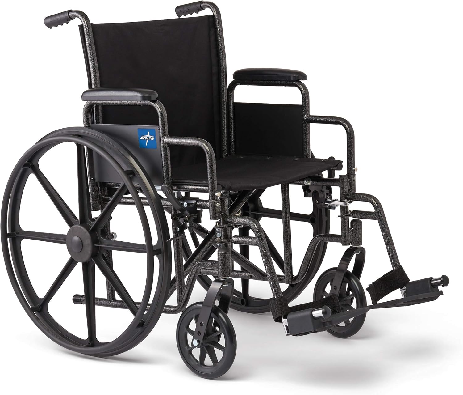 Medline Comfortable Folding Wheelchair with Swing-Back Desk-Length Arms and Swing-Away Footrests, 20”W x 16”D Seat