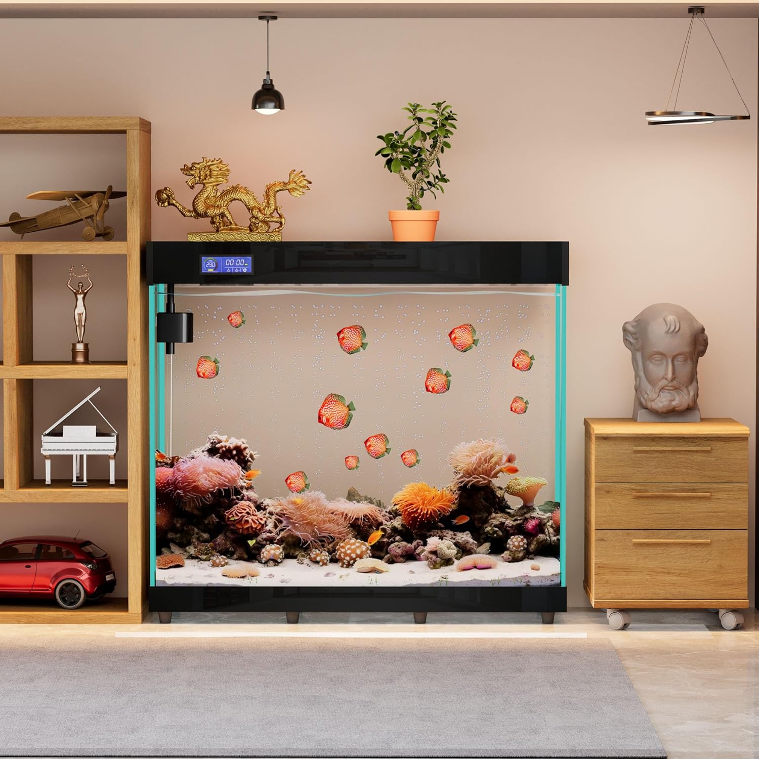 Luxury Large Fish Tanks, Tempered Glass Aquarium 47 * 42 * 14 inches (Black)