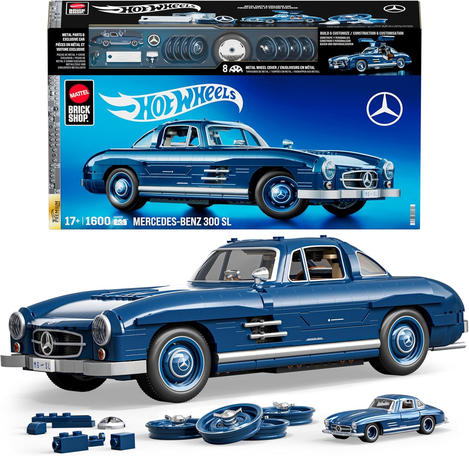 Hot Wheels Premium Series Building Set, Mercedes-Benz 300 SL with 1600 Pieces, Realistic Details and Metal Parts, Adult Collectors