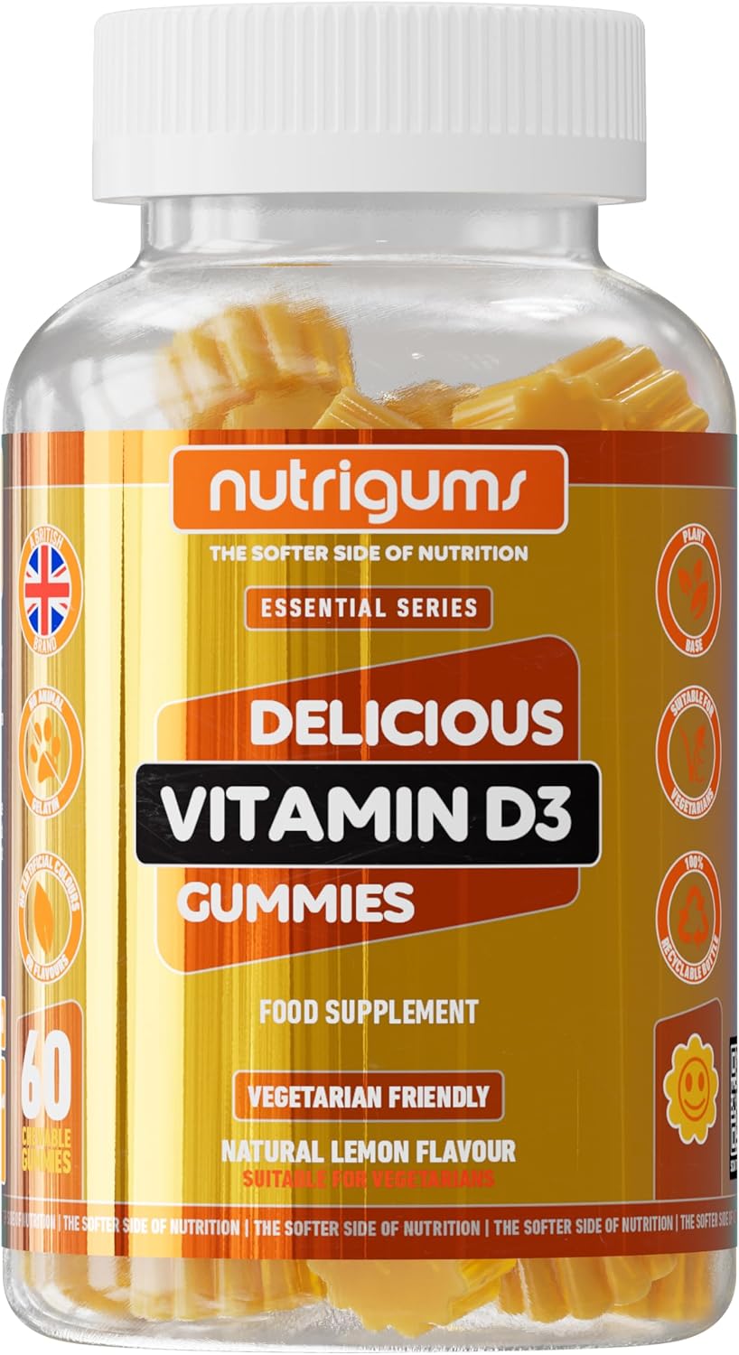 Vitamin D3 1000iu Gummy | High Strength | 60 Vegan Gummies | Suitable for 12+ Years | Lemon Flavour | Immune, Bones & Muscle Support by NUTRIGUMS®