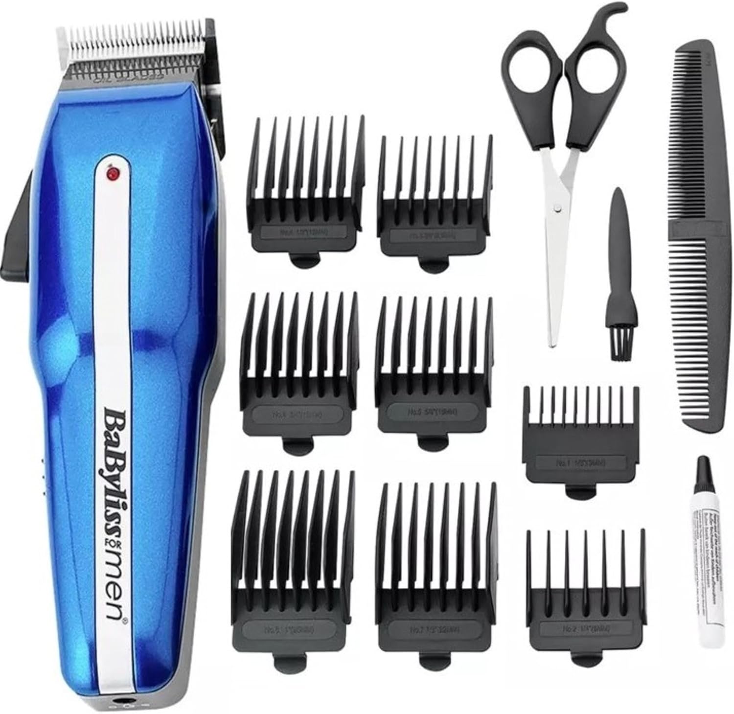 BaByliss PowerLight Pro Clipper, Cordless or Corded Hair Clippers for Men, 8 cutter guides 1-8, Rechargeable Grooming Set, Blue, 7498CU
