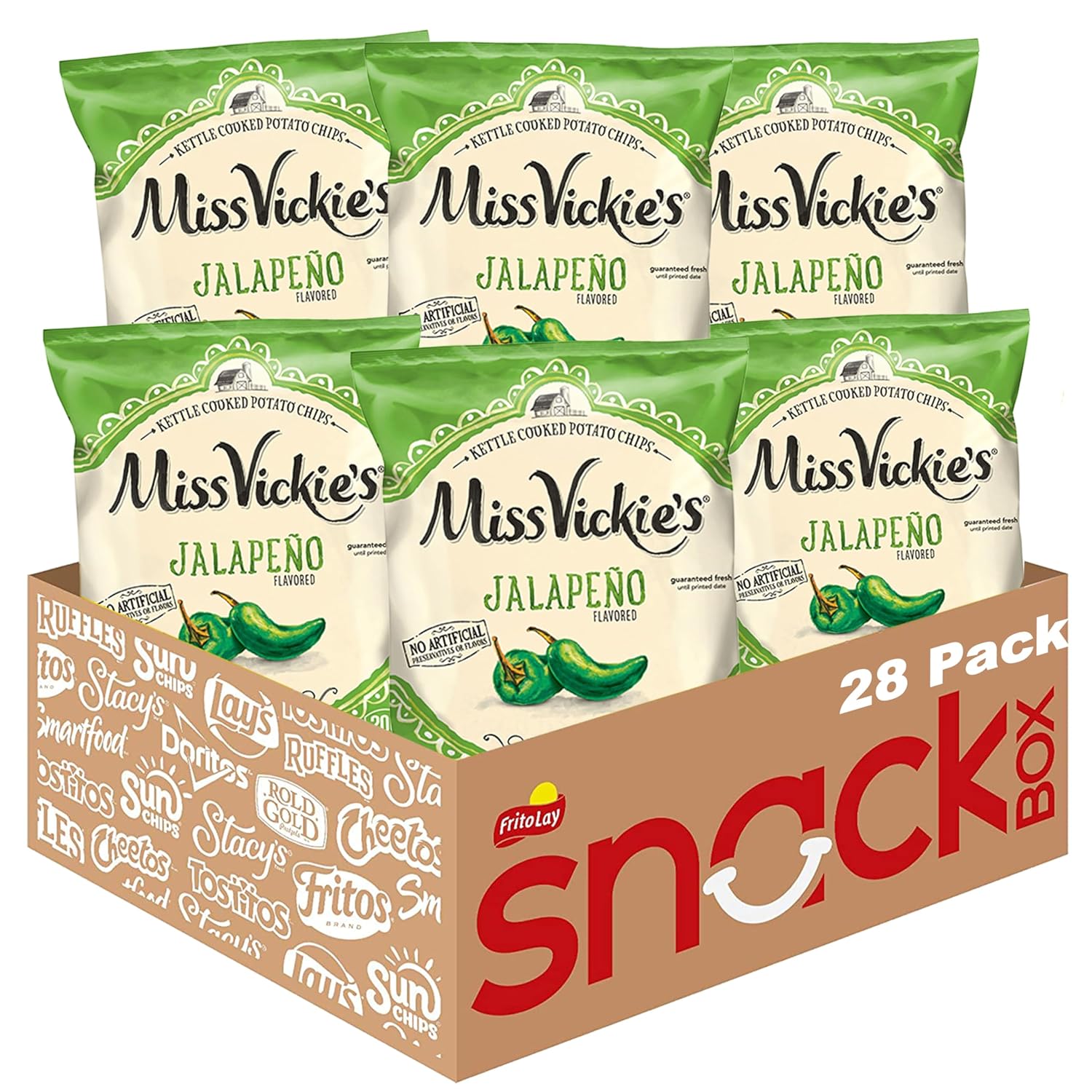 Miss Vickie's Kettle Cooked Potato Chips, Jalapeno, 1.375 Ounce (Pack of 28)