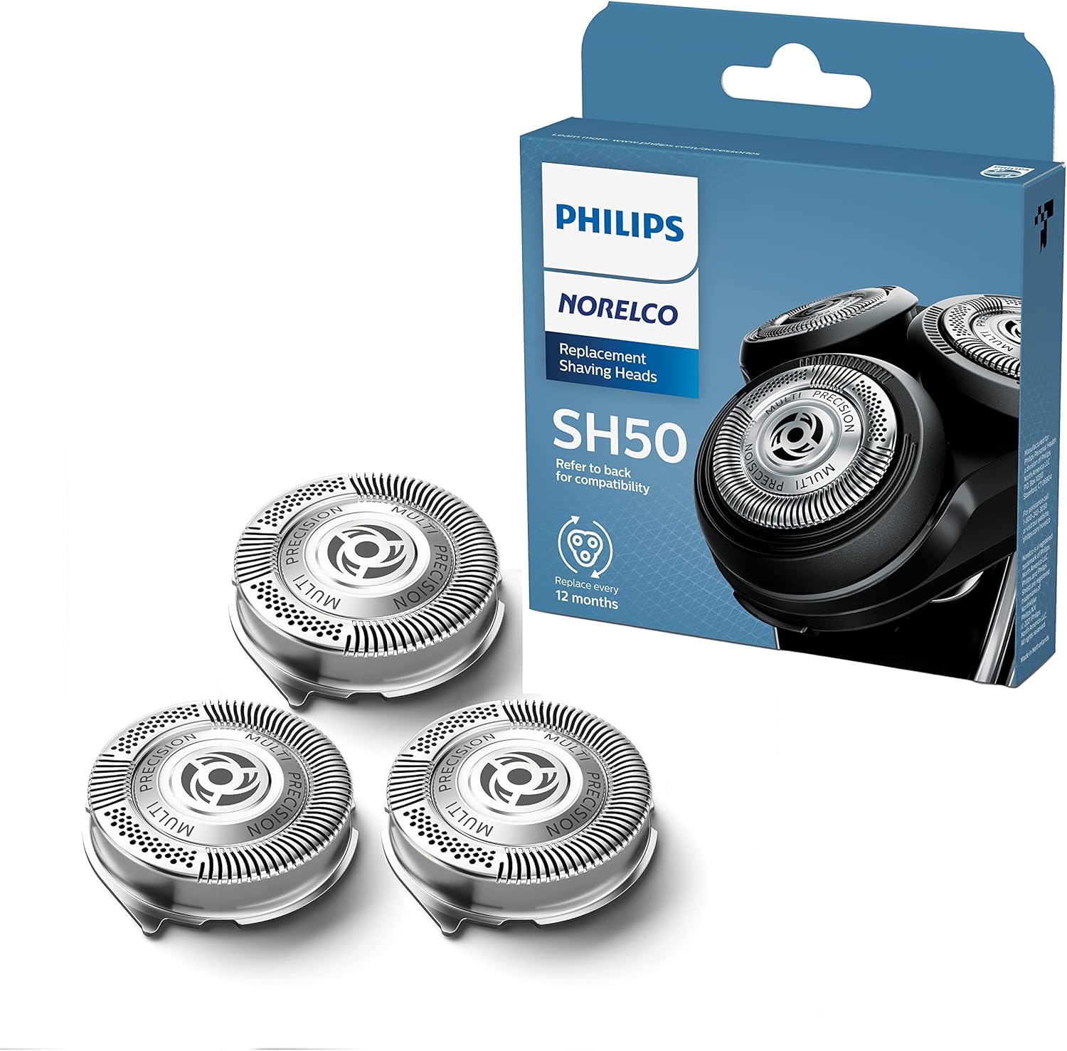 Philips Norelco Genuine SH50/52 Shaving Heads Compatible with Norelco Shaver Series 5000 Rounded and 6000, Latest Version for Refreshed HQ9/50, HQ56/50, and RQ11/50