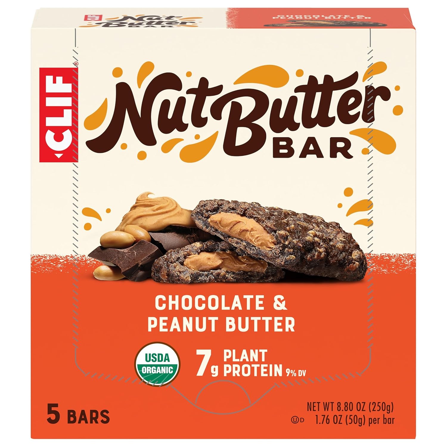 CLIF Nut Butter Bar - Chocolate Peanut Butter - Filled Energy Bars - Non-GMO - USDA Organic - Plant-Based - Low Glycemic - 1.76 oz. (5 Pack)