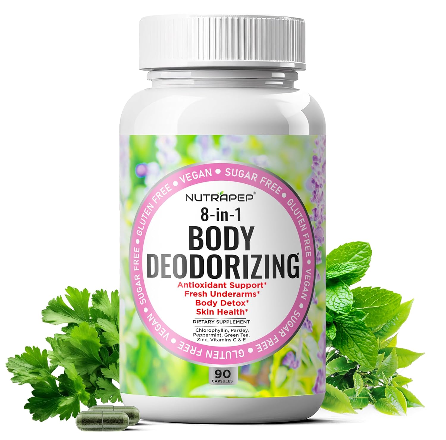 Body Deodorizing Supplement - Odor Eliminator & Internal Deodorant Pills for Fresh Breath Skin Health & Detox - Full Body Deodorizer Capsules with Chlorophyll Complex Vitamins for Women Men