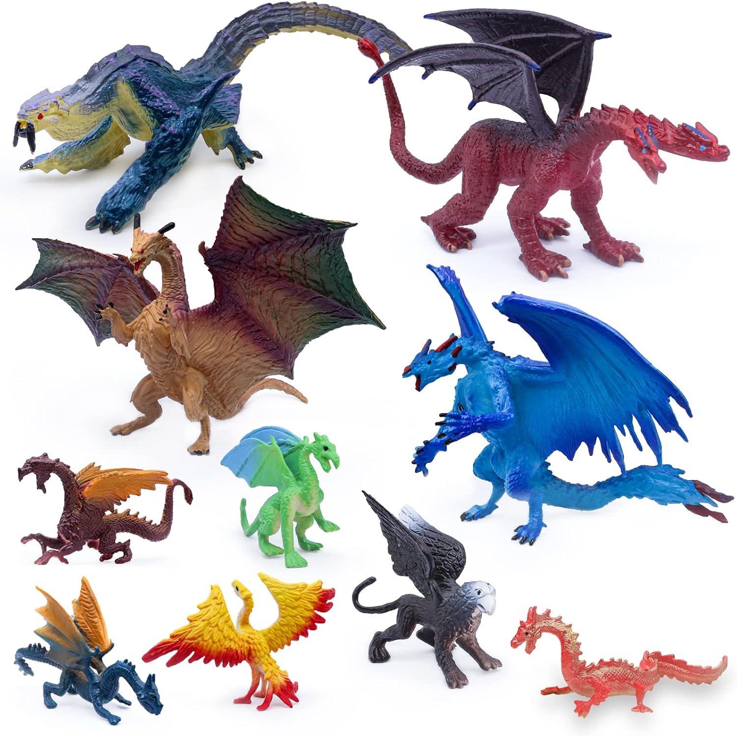SIENON 10Pack Dragon Toy Figures, Assorted Colors and Styles Mini Mythical Figurines for Kids Birthday Cake Decorations Christmas Halloween Dragon Theme Party Favors