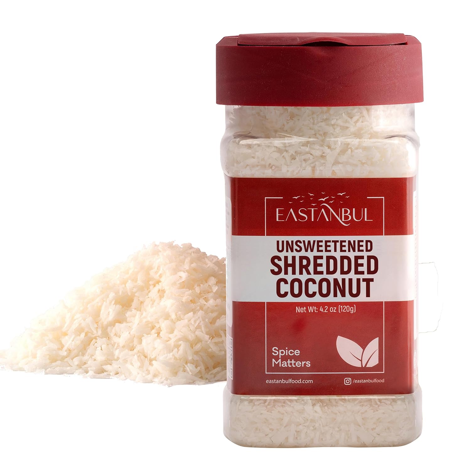 Eastanbul Shredded Coconut, 4.2oz, Unsweetened Coconut Flakes, 100% Natural Shreds, Finely Shredded, Desiccated, Vegan, Gluten Free, Non-GMO, No Sugar Added