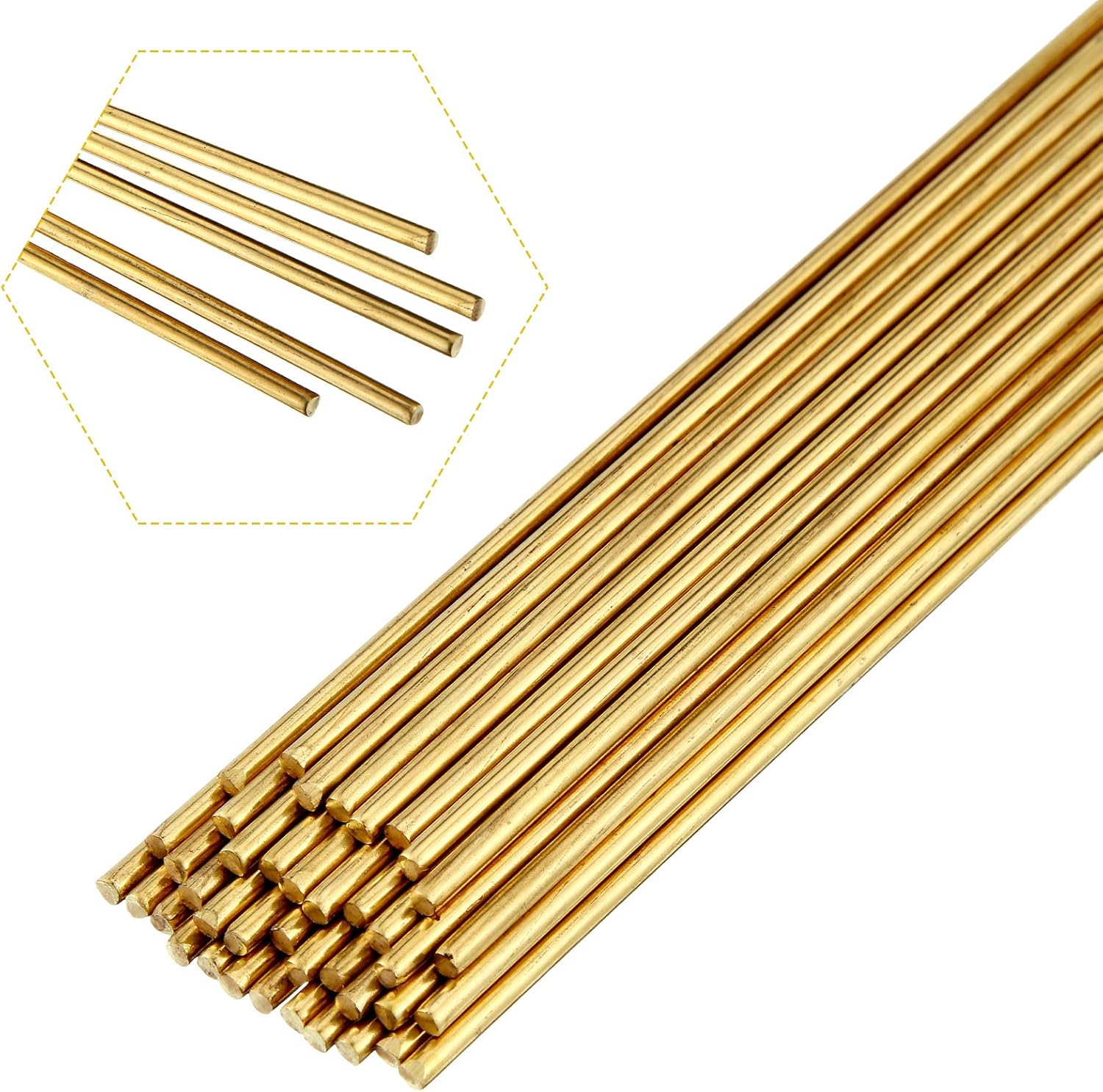 Moxweyeni 40 Pcs Brass Rods 1.5 mm 2 mm Brass Welding Brazing Rods Copper Alloy Solid for DIY Craft Drift Punches Knife Handle Lathe(2 mm)