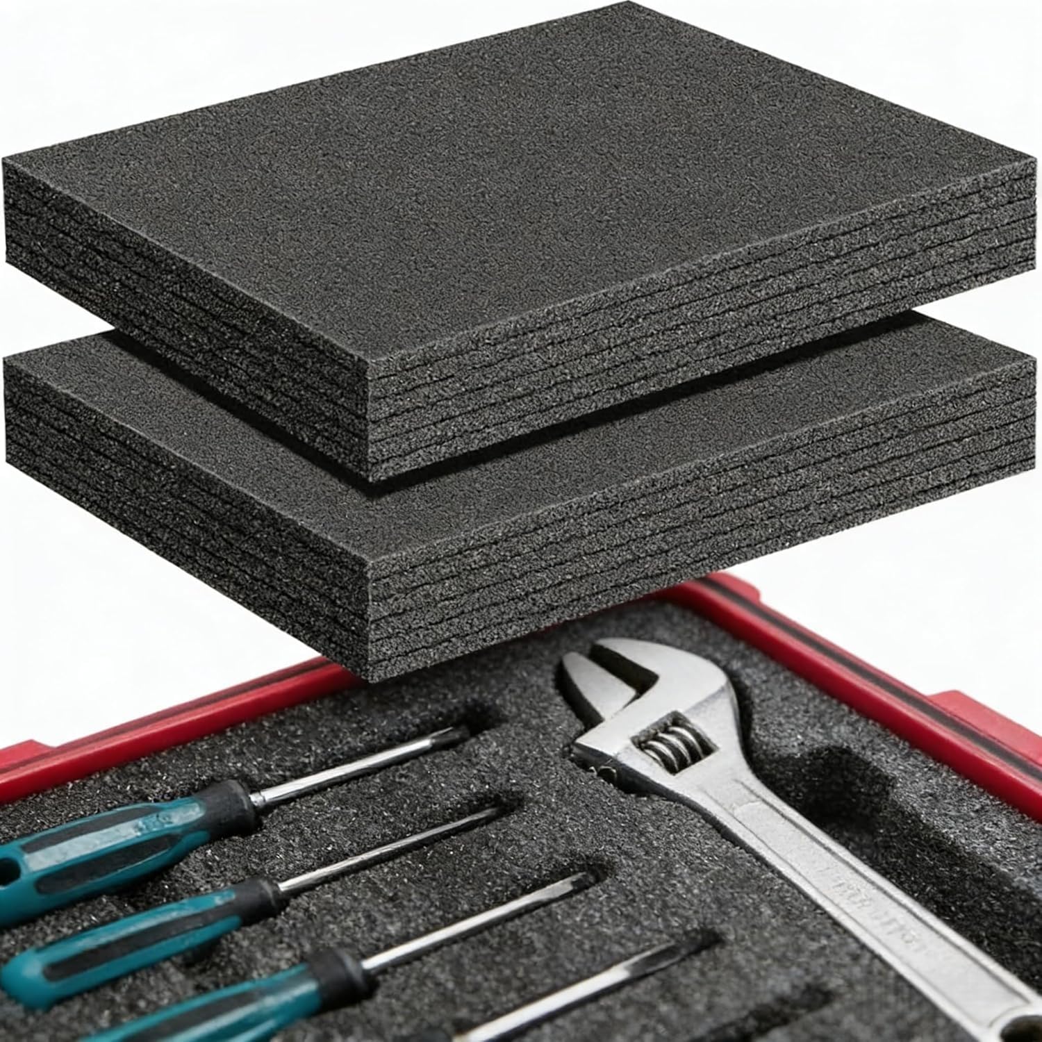 2Pack Cuttable Polyurethane Tool Box Foam Inserts | 40x30x5.5cm, Cut to Shape, High Density Protection, Tool Box Organisation, Shipping & Storage Use