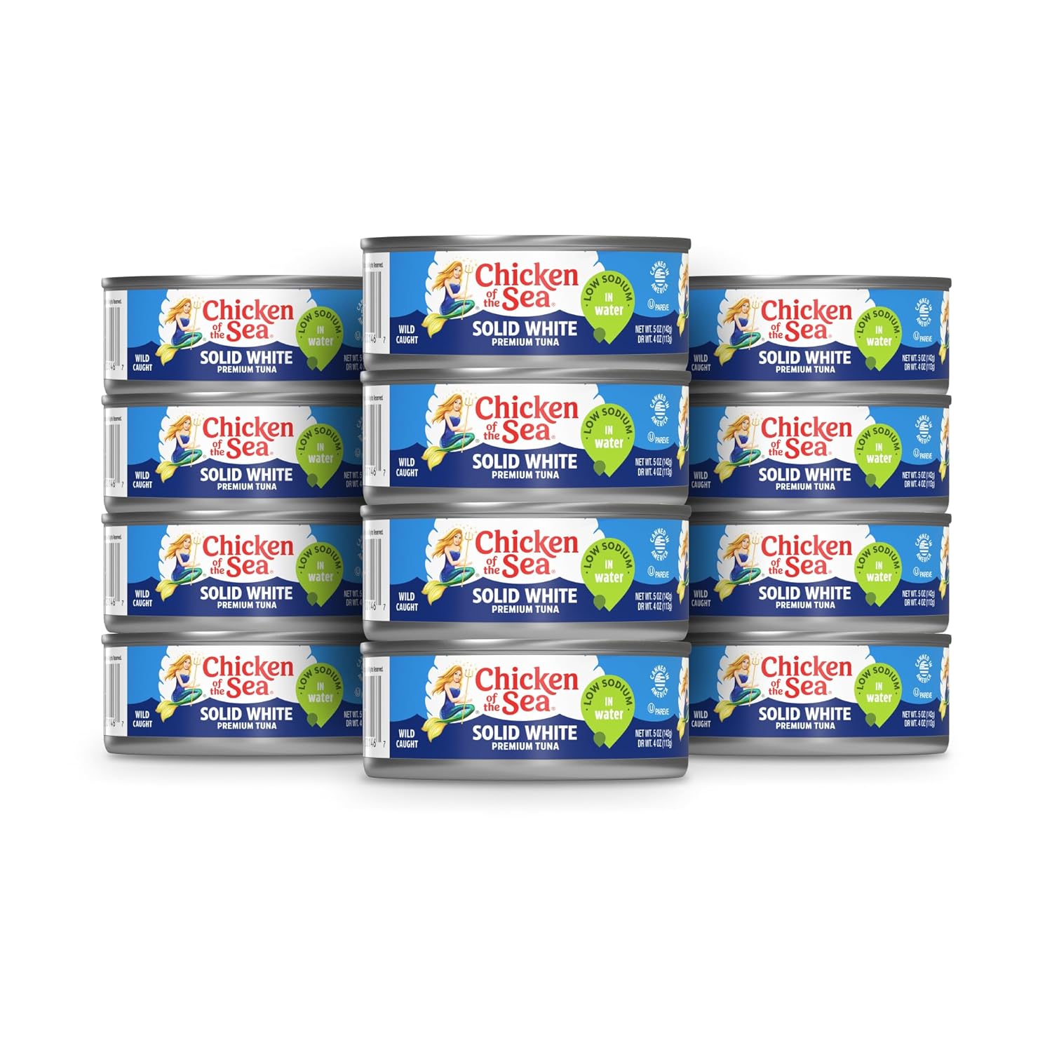 Chicken of the Sea Solid White Premium Albacore Tuna in Water, Low Sodium, Wild Caught Tuna, 5 oz. Can (Pack of 12)