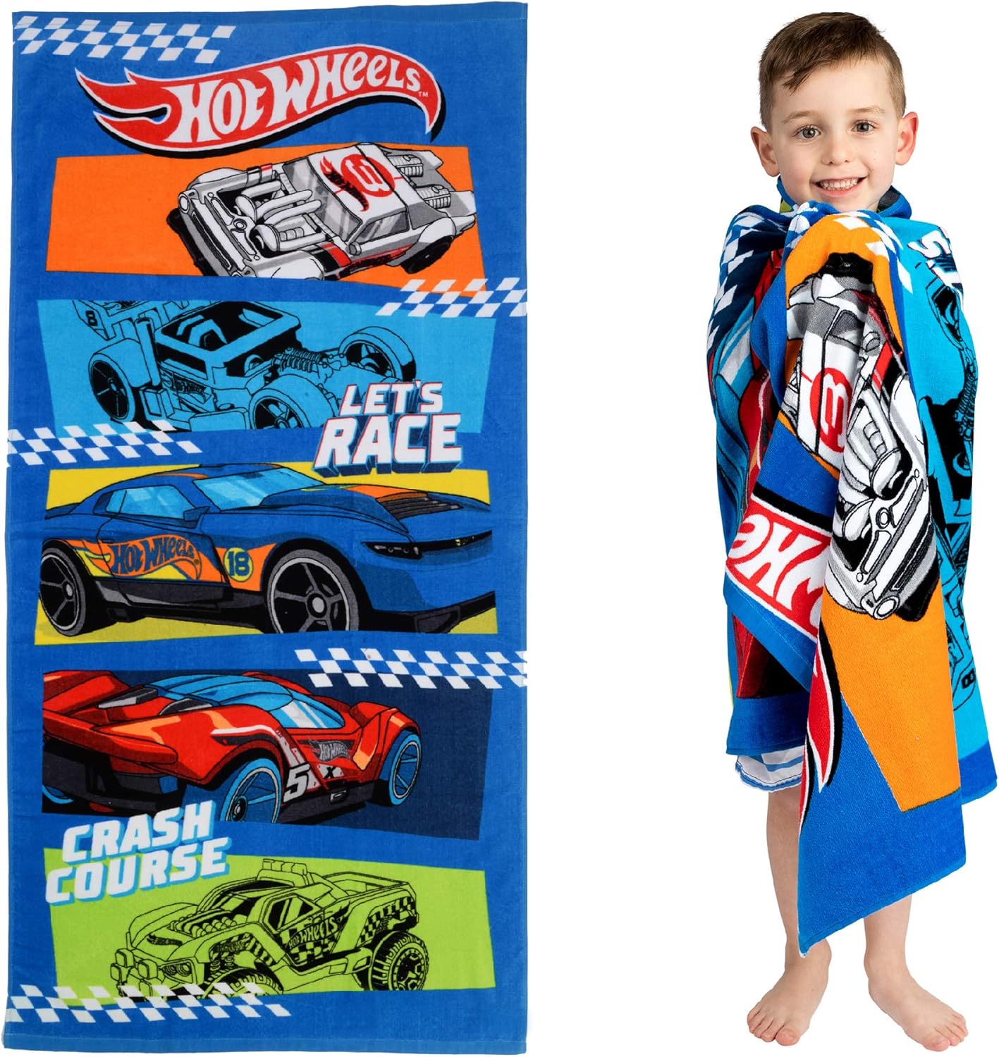 Franco Kids Super Soft Cotton Bath/Pool/Beach Towel, 58 In x 28 In, Hot Wheels