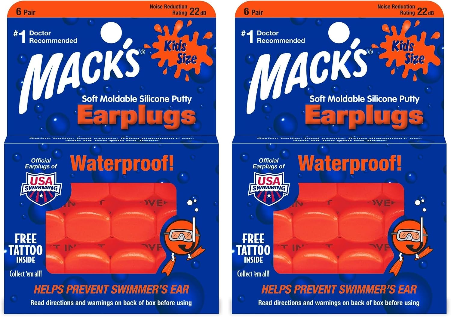 Mack's Silicone Putty Ear Plugs, Kids Size | 6 Pair | Swimming | Travel | Made in USA