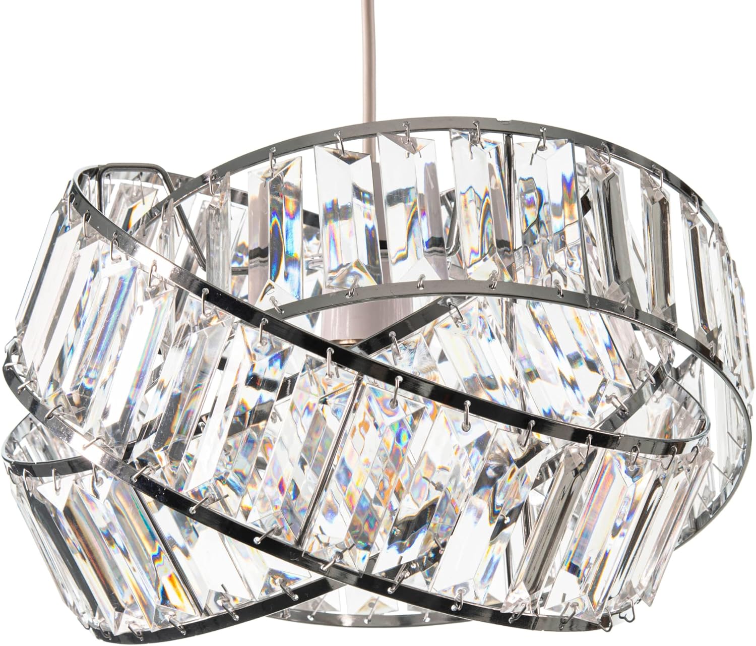 Giggi Modern Chrome Light Shade with Clear Acrylic Crystals 19cm x 29cm, Lampshades for Ceiling Lights, Interwoven Rings Pendant Light Shade, Lamp Shades for Bedroom, Living Room, Kitchen, Hallway