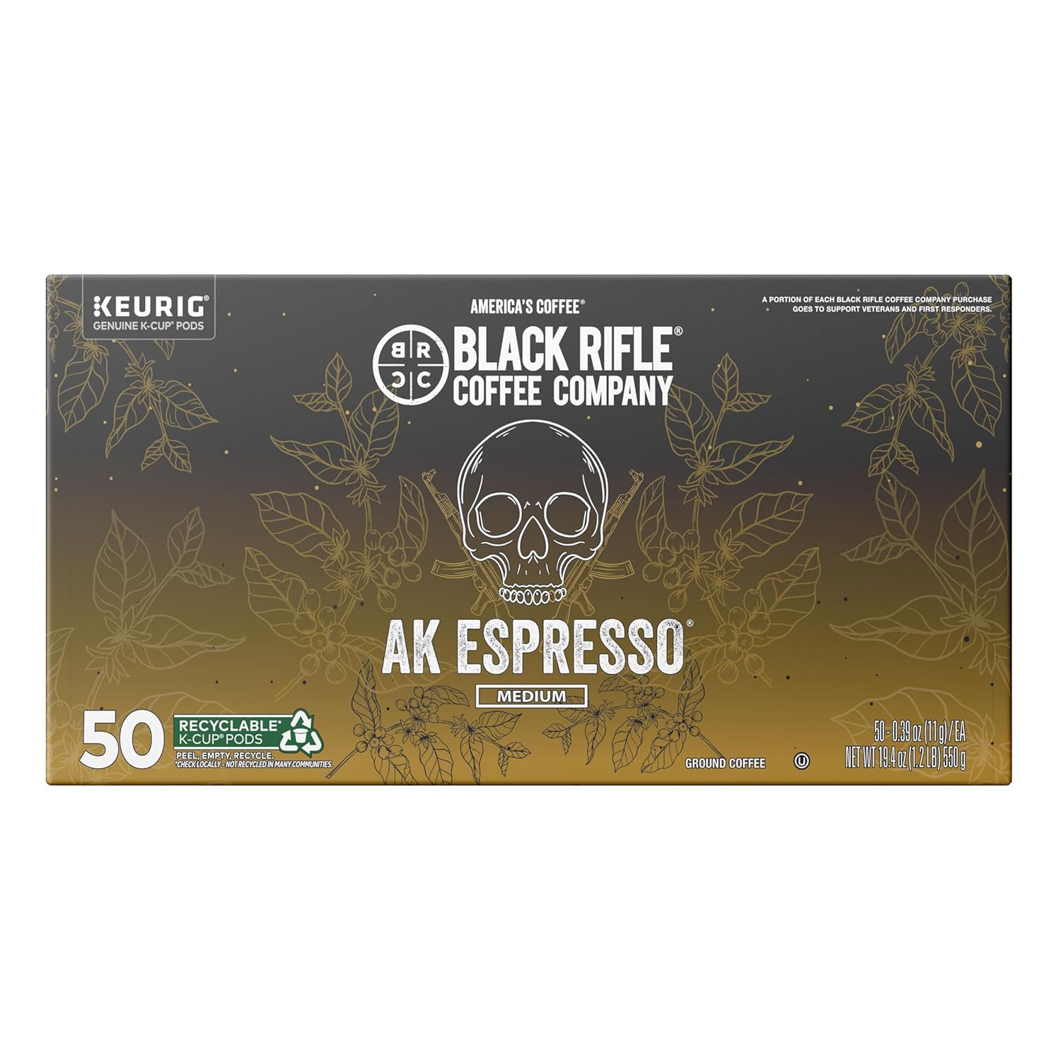 Black Rifle Coffee Company AK Espresso, Medium Roast K Cups, 50 Single Serve Coffee Pods