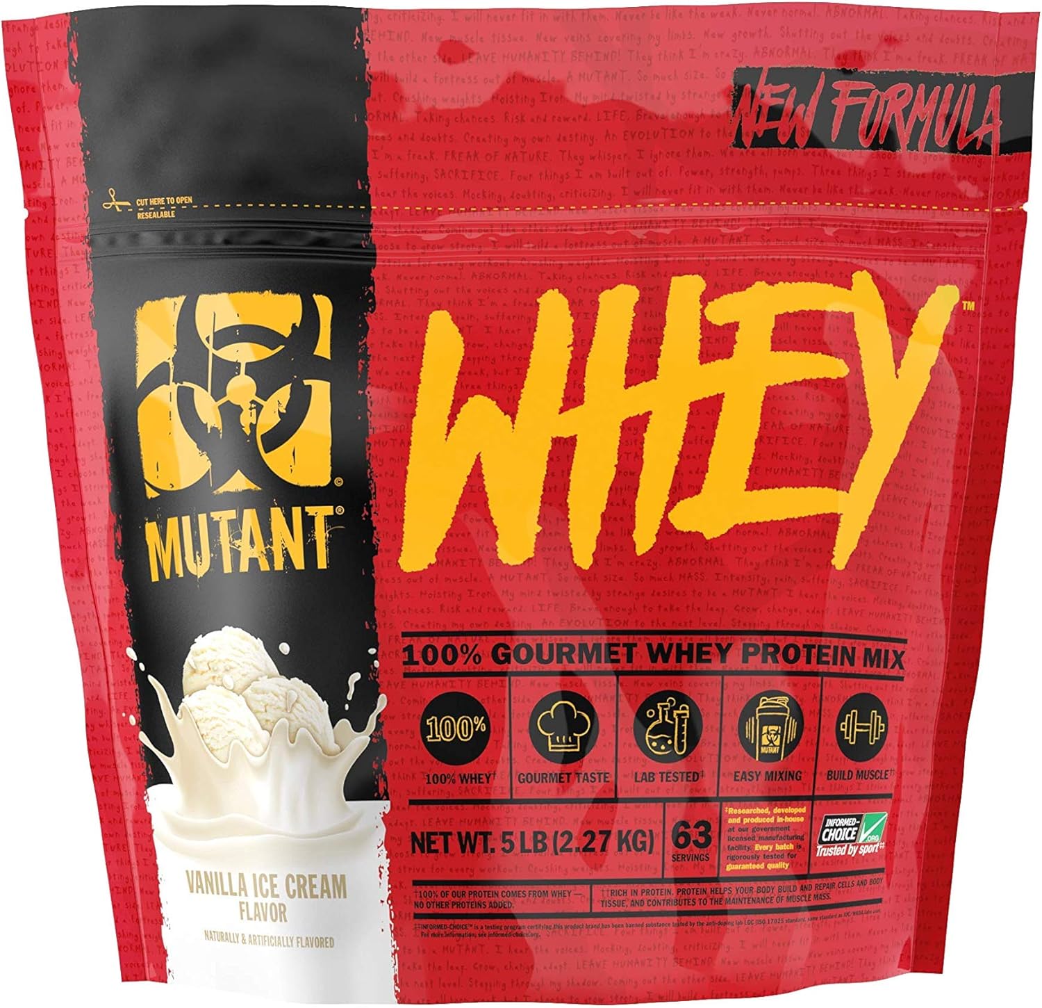 Mutant Whey – 100% Whey Protein Powder Shake, Gourmet Taste, 22g of Protein, Fast Absorbing, Easy Digesting, 5lbs - Vanilla Ice Cream