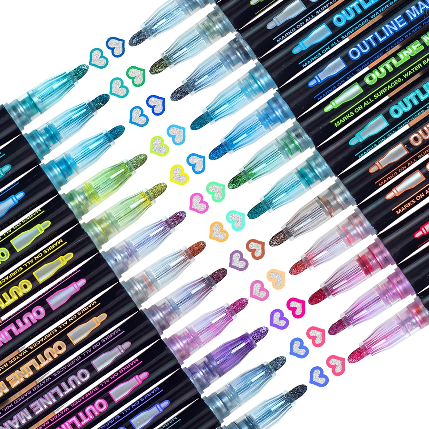 Glitter Markers Outline Glitter Pens: 24 Shimmer Metallic Tween Teen Girl Gifts Trendy Stuff 4-16 Year Old,Arts Crafts Kids Ages 8-12,Art Supplies Kids 6-8 9-12 10-12,Cute Cool Fun Crafts Girls 8-12