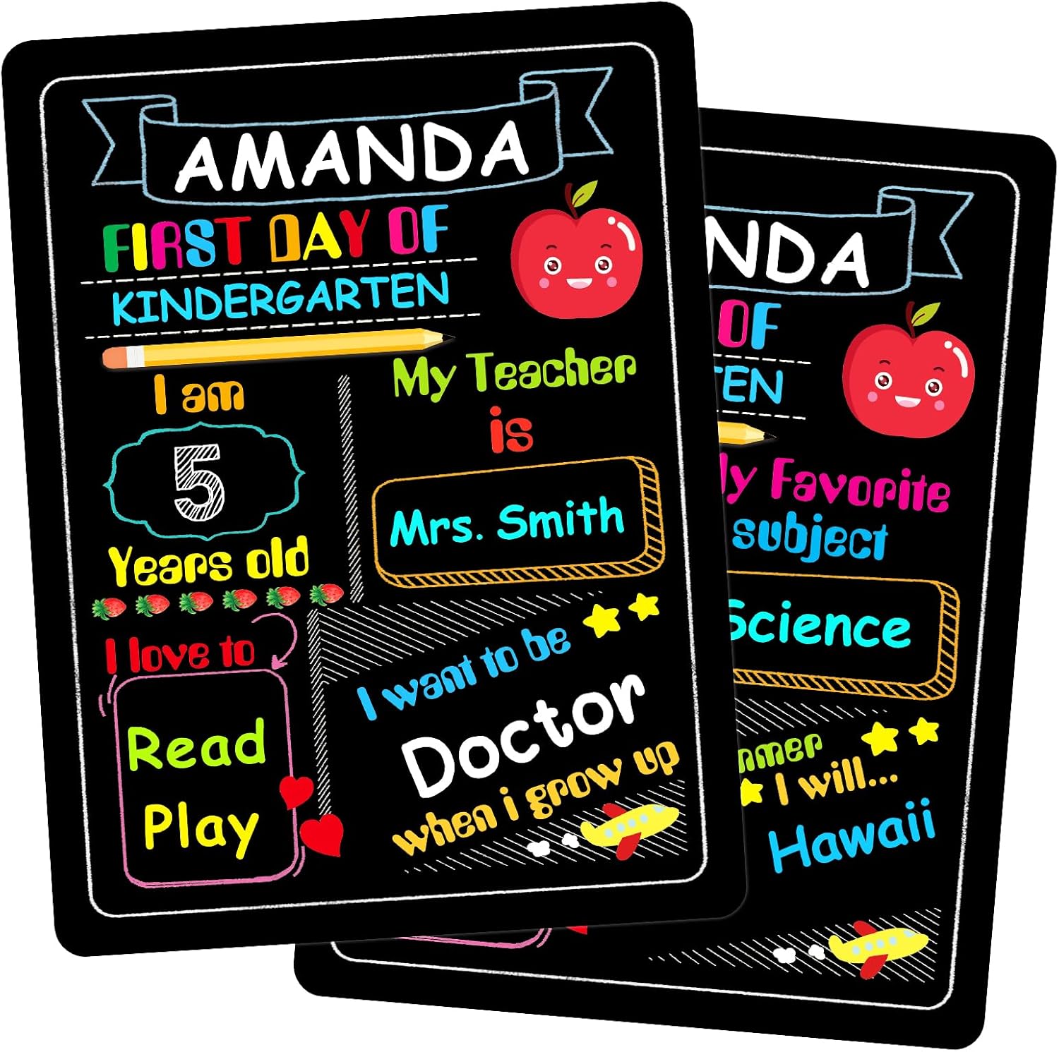 WaaHome First and Last Day of School Board 9''X12'' First Day of School Sign Double Sided My 1st Day of Kindergarten Preschool Chalkboard Sign for Kids Girls Boys Back to School Photo Prop Supplies