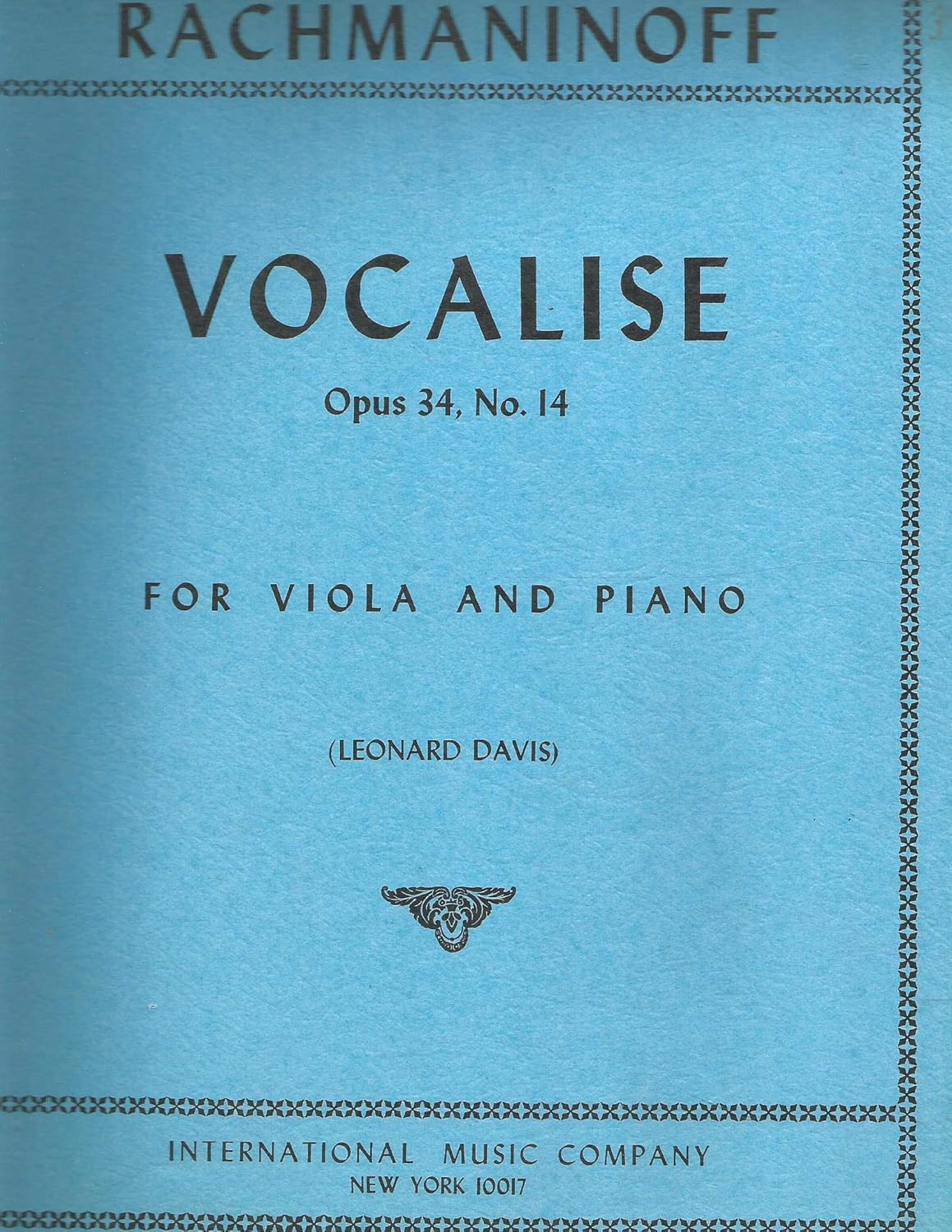 Rachmaninoff - Vocalise Op. 34 No. 14. For Viola. Edited by Davis. by International Music