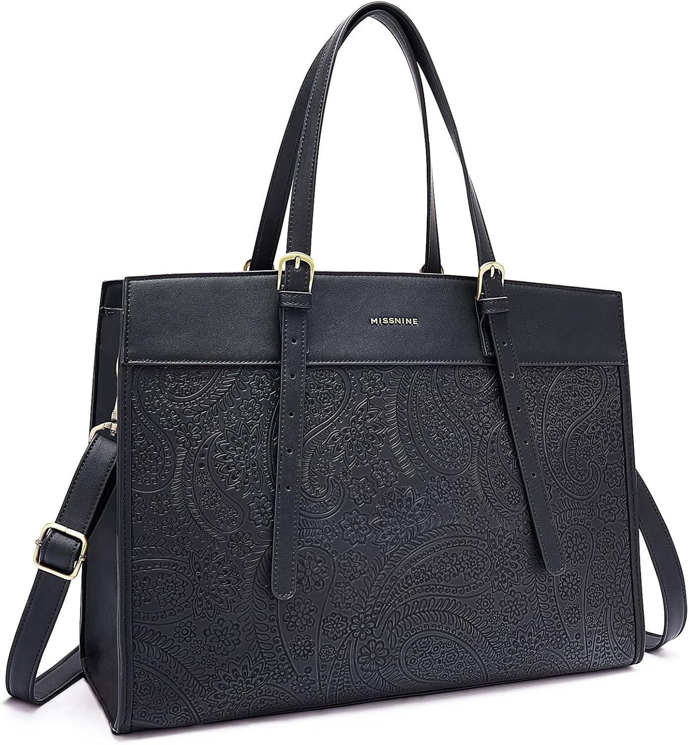 Missnine Laptop Tote Bag for Women 15.6 Inch Leather Work Bags Teacher Computer Purse Briefcase Handbag for Office, Travel