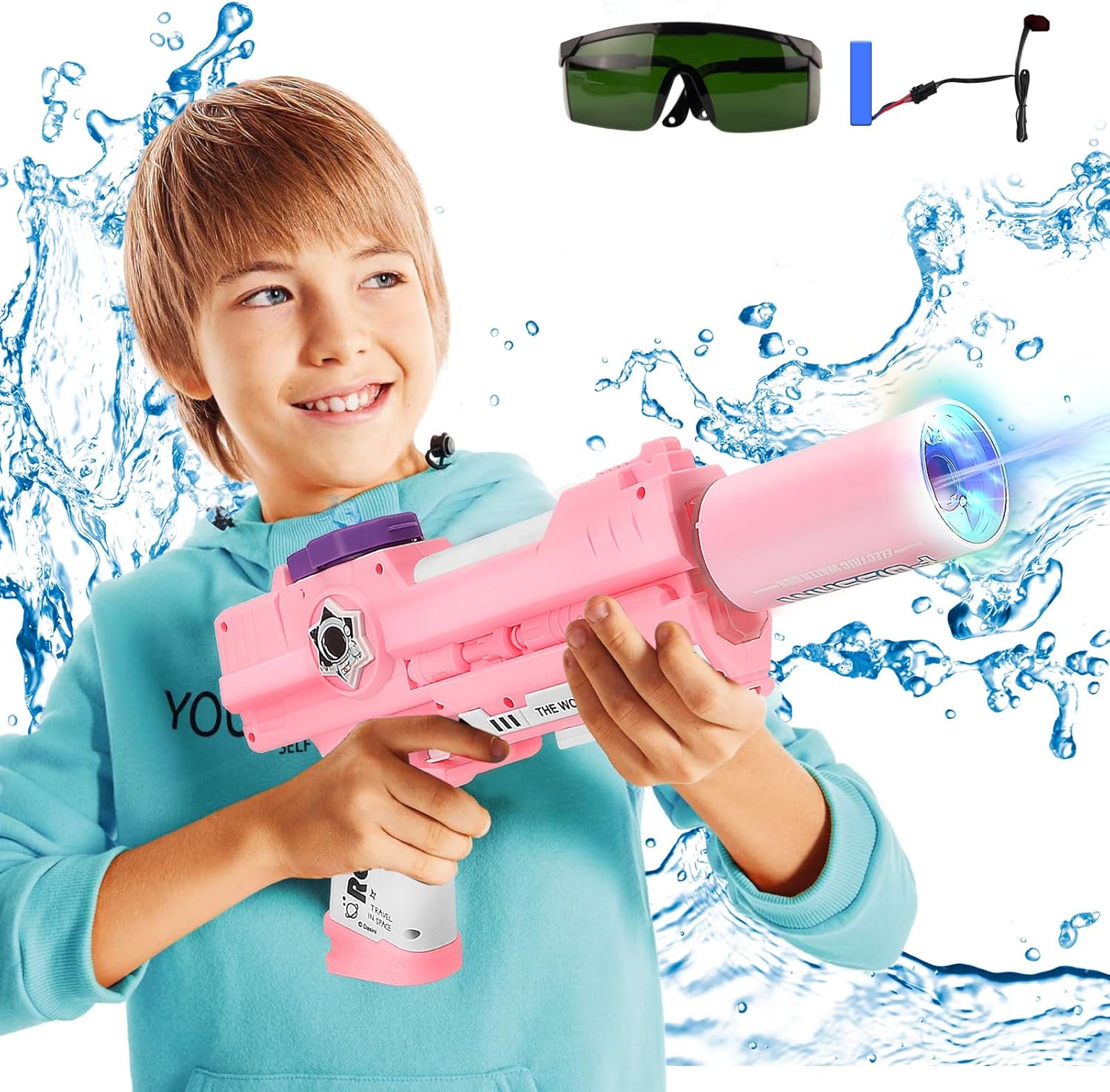 Electric Water Gun with Flashing Lights,Automatic Water Guns for Kids Adults,Outdoor Toys Summer Water Party Toys Festival Prezzie for 6+ Year Old Girls