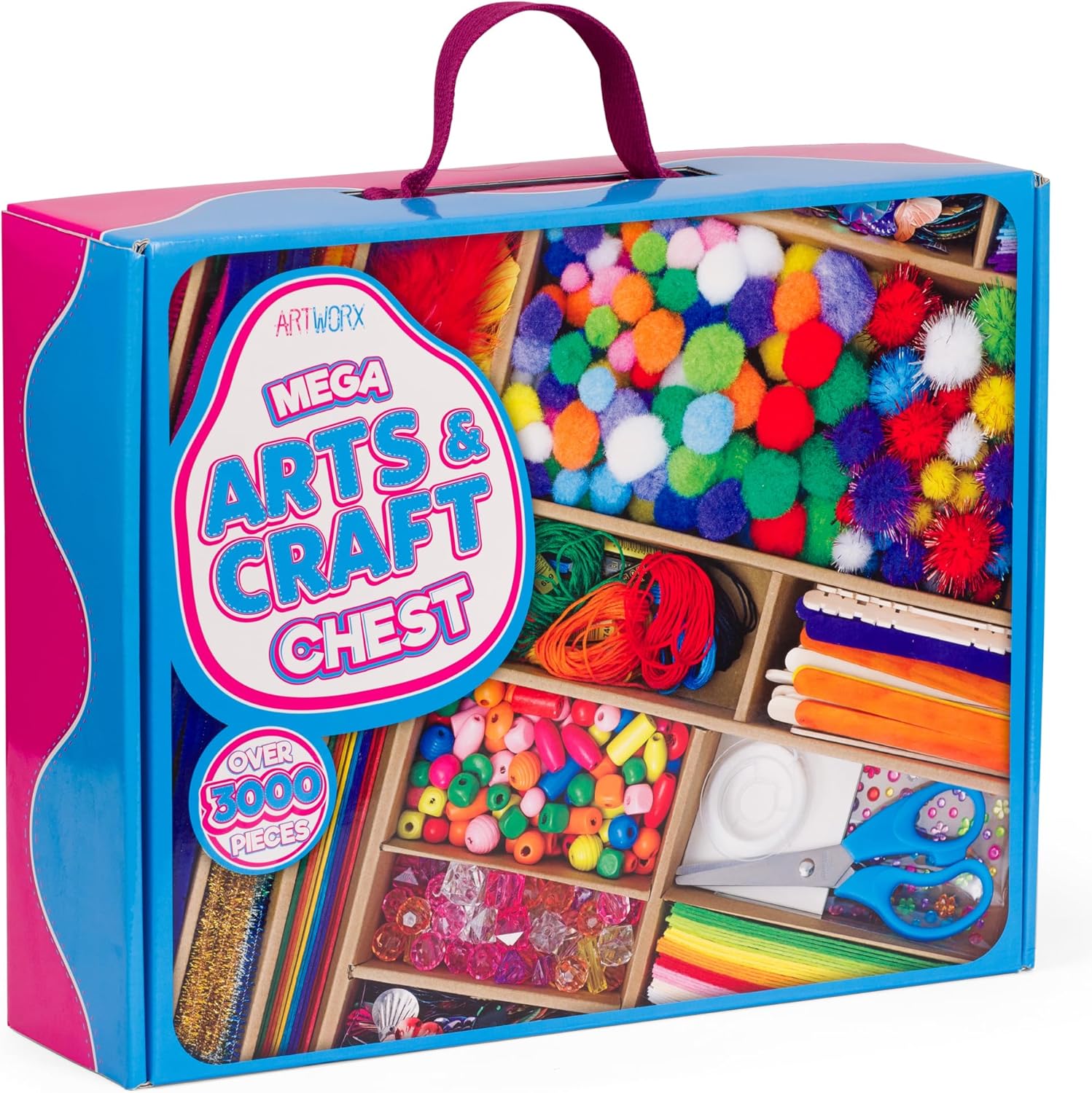 Artworx Kids Craft Set - Giant Craft Kit with 3000+ Pieces for Kids Age 5-12 - Craft Box for Girls & Boys - Includes Ideas Guide Booklet