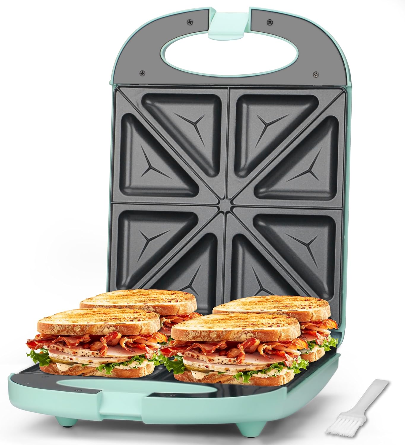 Baker’s Friend Breakfast Sandwich Maker, 4 Slices of Panini Grill Press Sandwich Maker, Electric Sandwich Maker with Indicator Light, Grill Cheese & Egg Muffin Sandwich Maker, Aqua