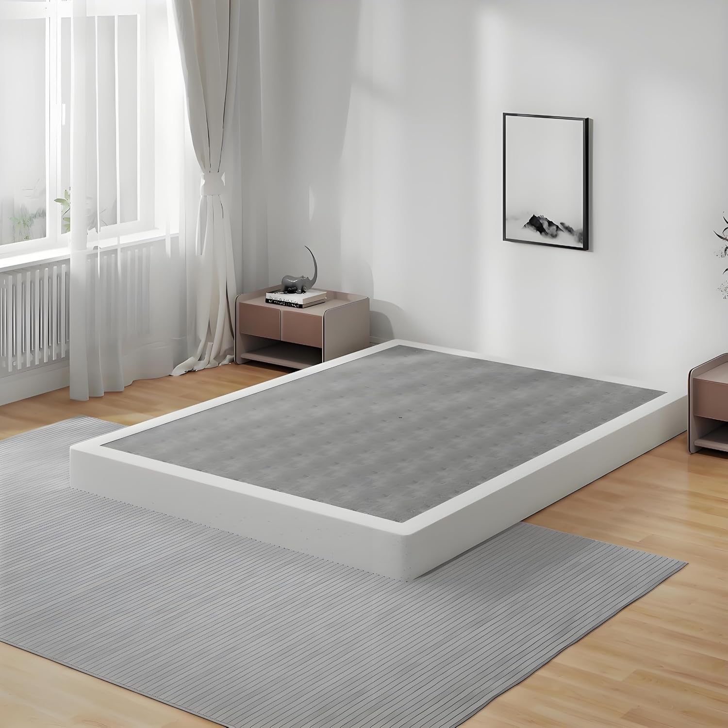 Snaye Queen Box Spring Bed Base 5 Inch, 3000lbs Heavy Duty Box Spring Queen Size Metal Mattress Foundation, Tool-Free Easy Assembly, Noise Free